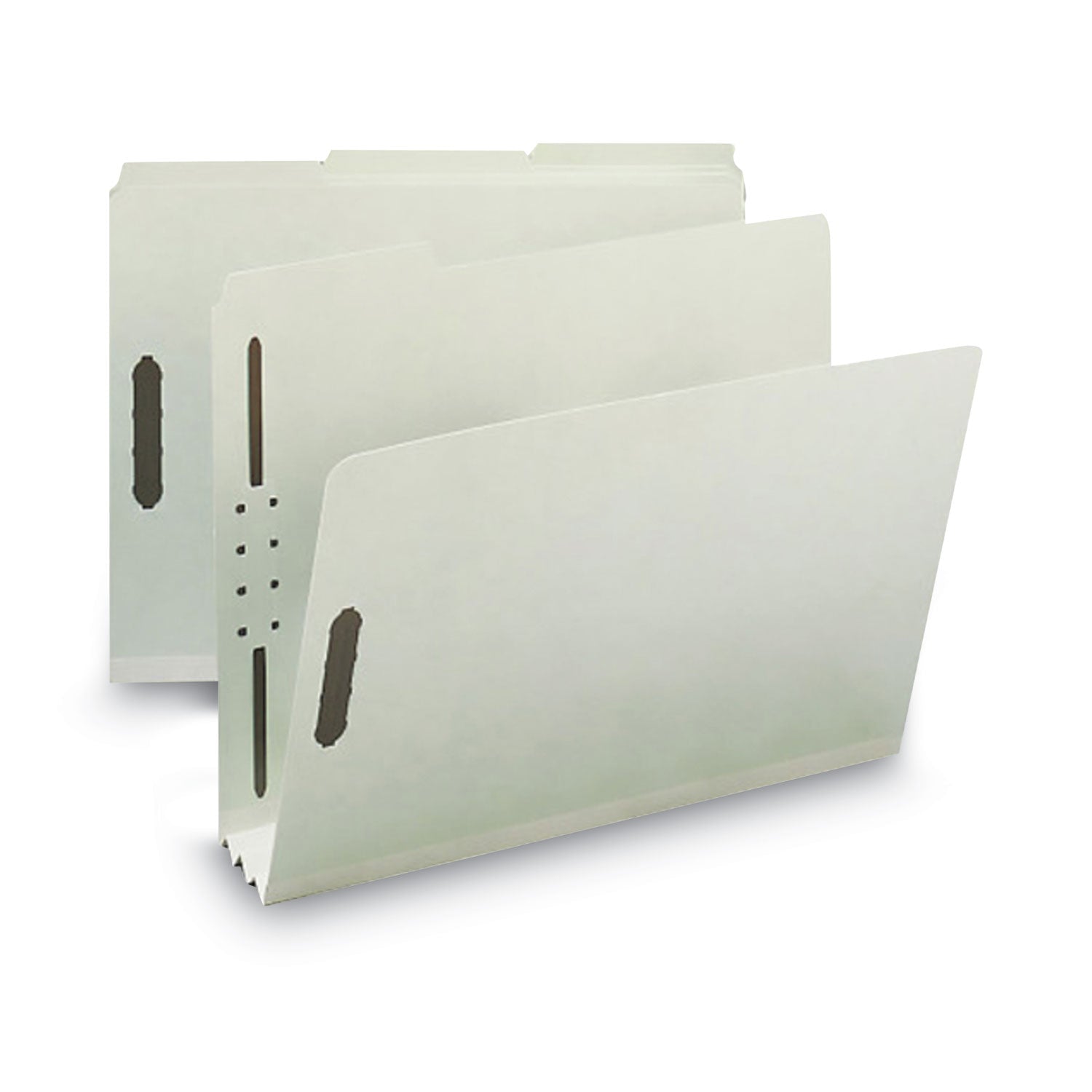 Smead 1/3 Tab Cut Letter Size Recycled Fastener Folders, 3" Expansion, 2 Fasteners, Assorted Tab Positions, Pressboard, Gray/Green, Reinforced Gusset, 25 per Box