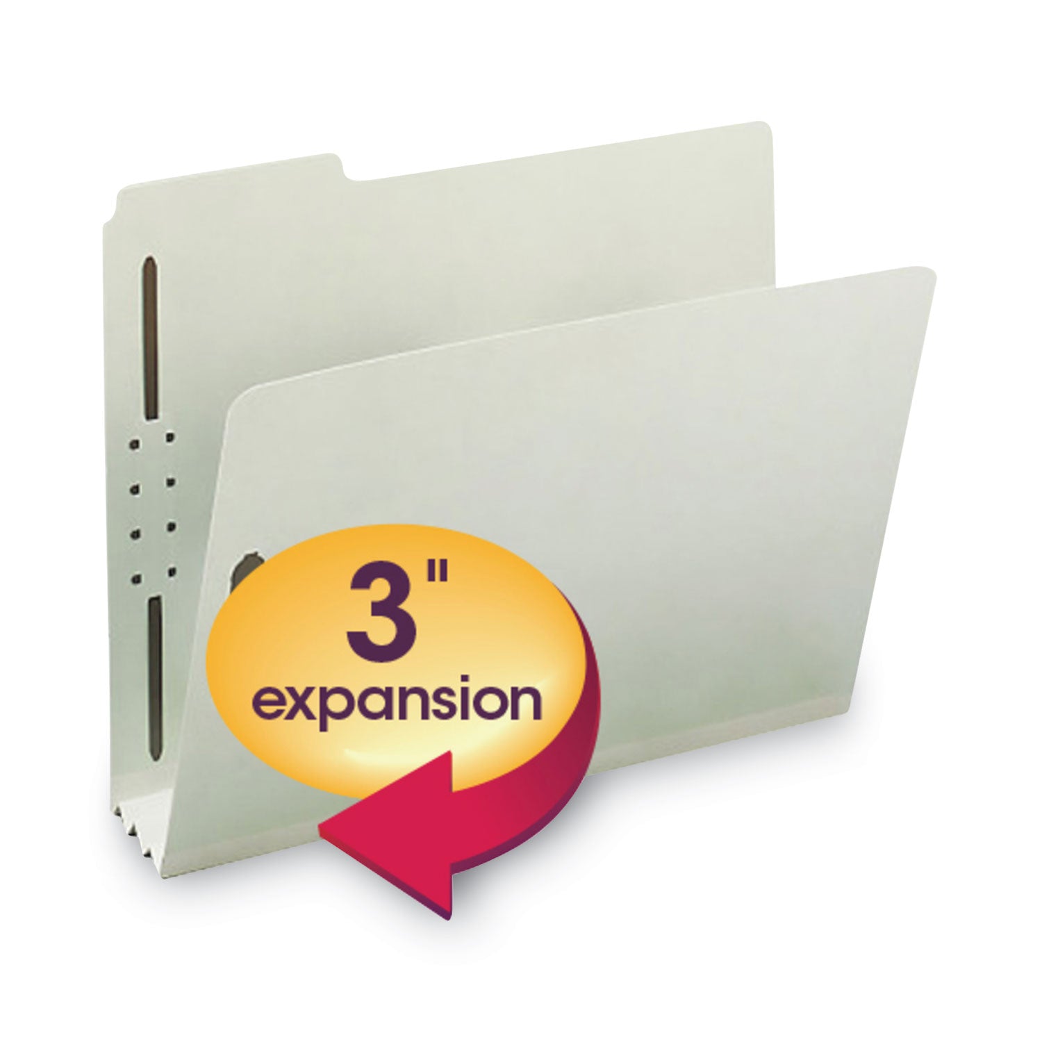 Smead 1/3 Tab Cut Letter Size Recycled Fastener Folders, 3" Expansion, 2 Fasteners, Assorted Tab Positions, Pressboard, Gray/Green, Reinforced Gusset, 25 per Box