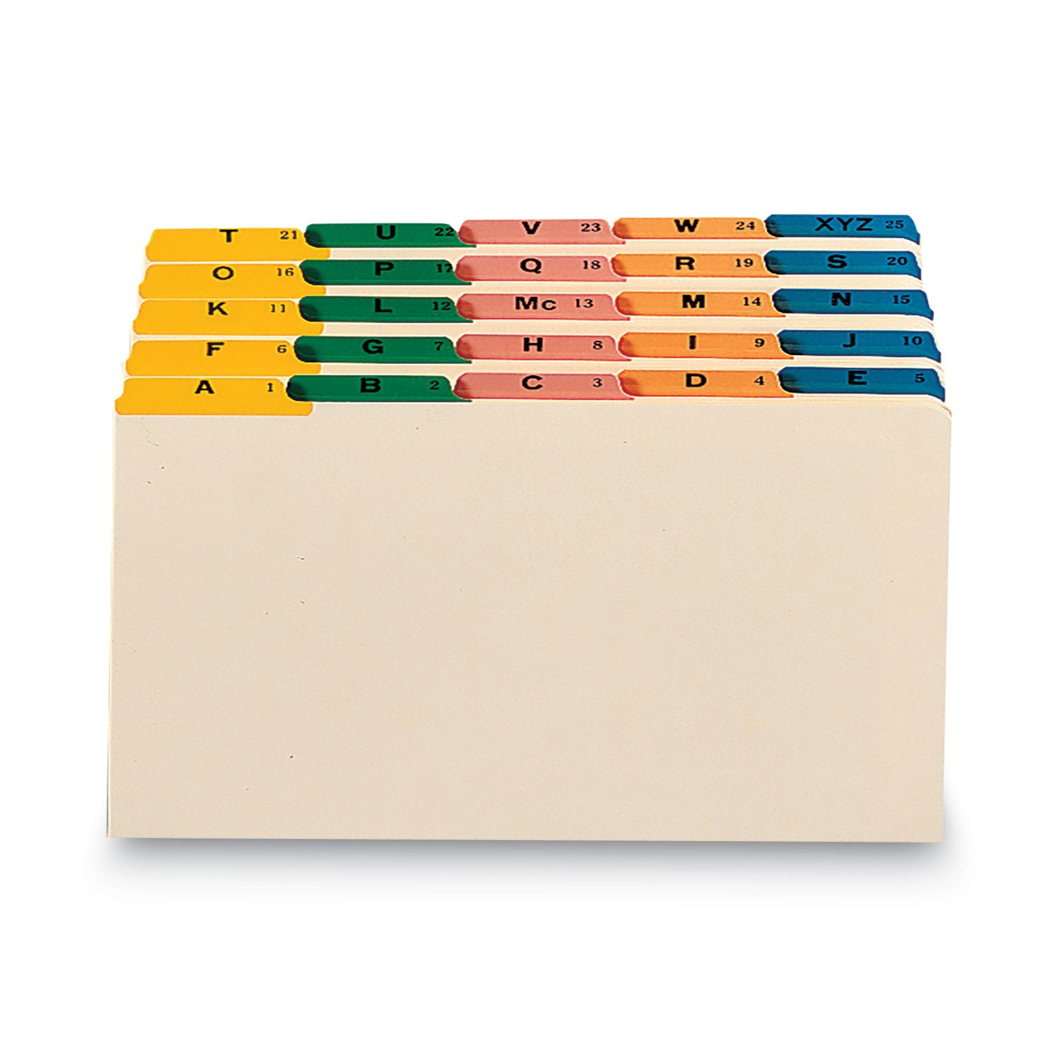 Printed Tab(s) - Character - A-Z - Legal - 8.50" Width x 14" Length - Manila Divider - Green, Pink, Blue, Salmon, Yellow Tab(s) - 10% Recycled - 25 / Set
