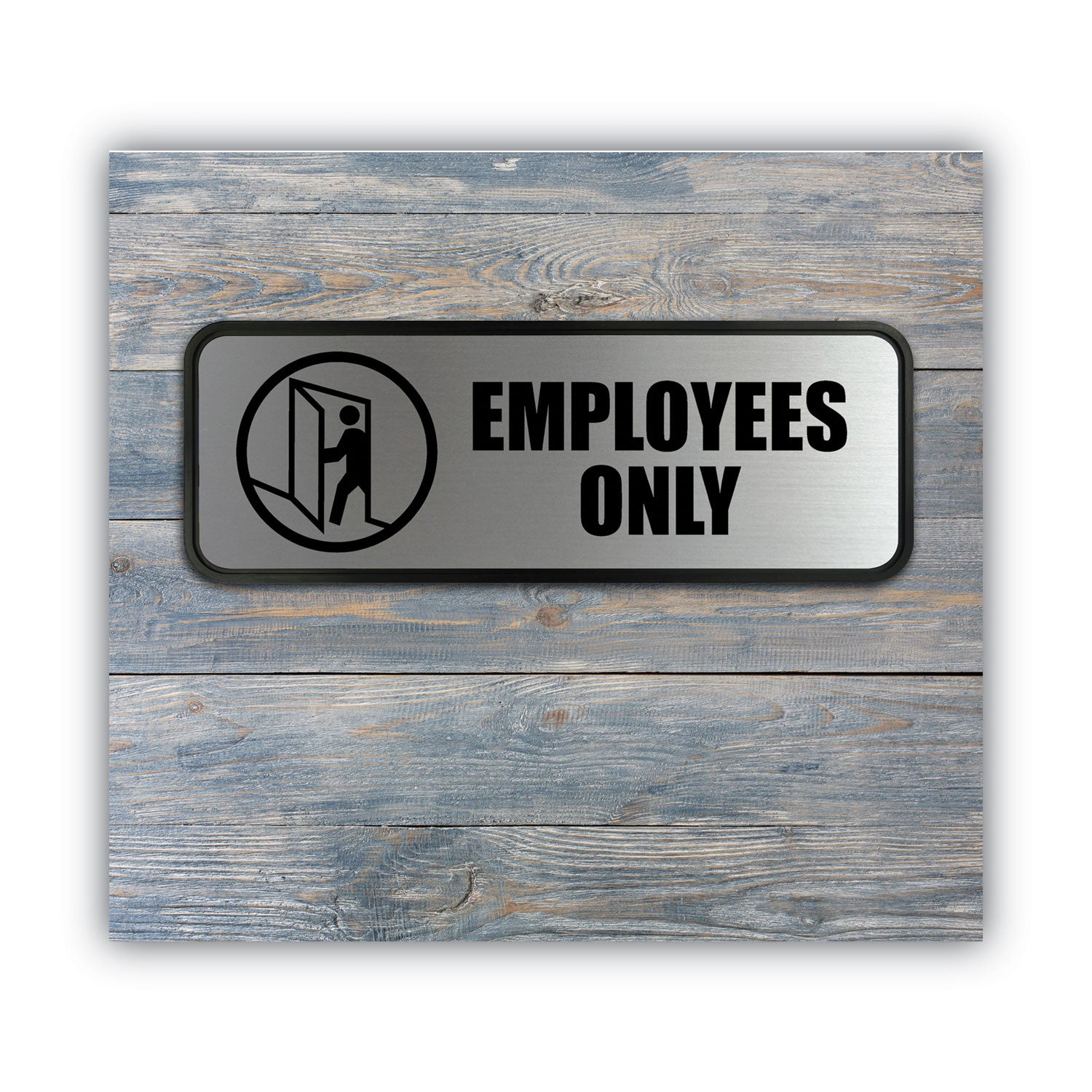 Print/Message "Employees Only" - 9" Width x 3" Height - Rectangular Shape - Office - Metal - Black - 1 Each