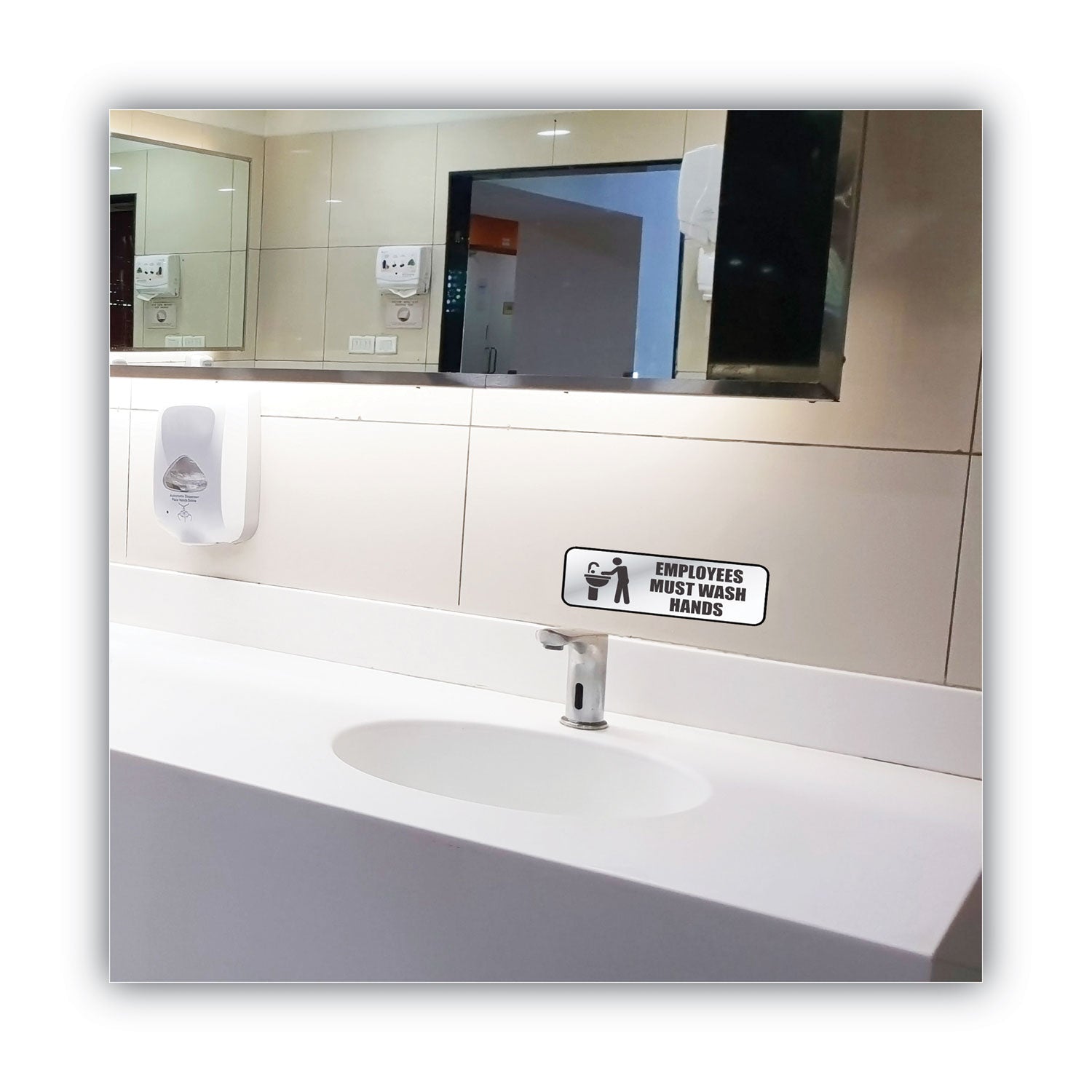 Print/Message "Employees Must Wash Hands" - 9" Width x 3" Height - Rectangular Shape - Office - Metal - Silver - 1 Each