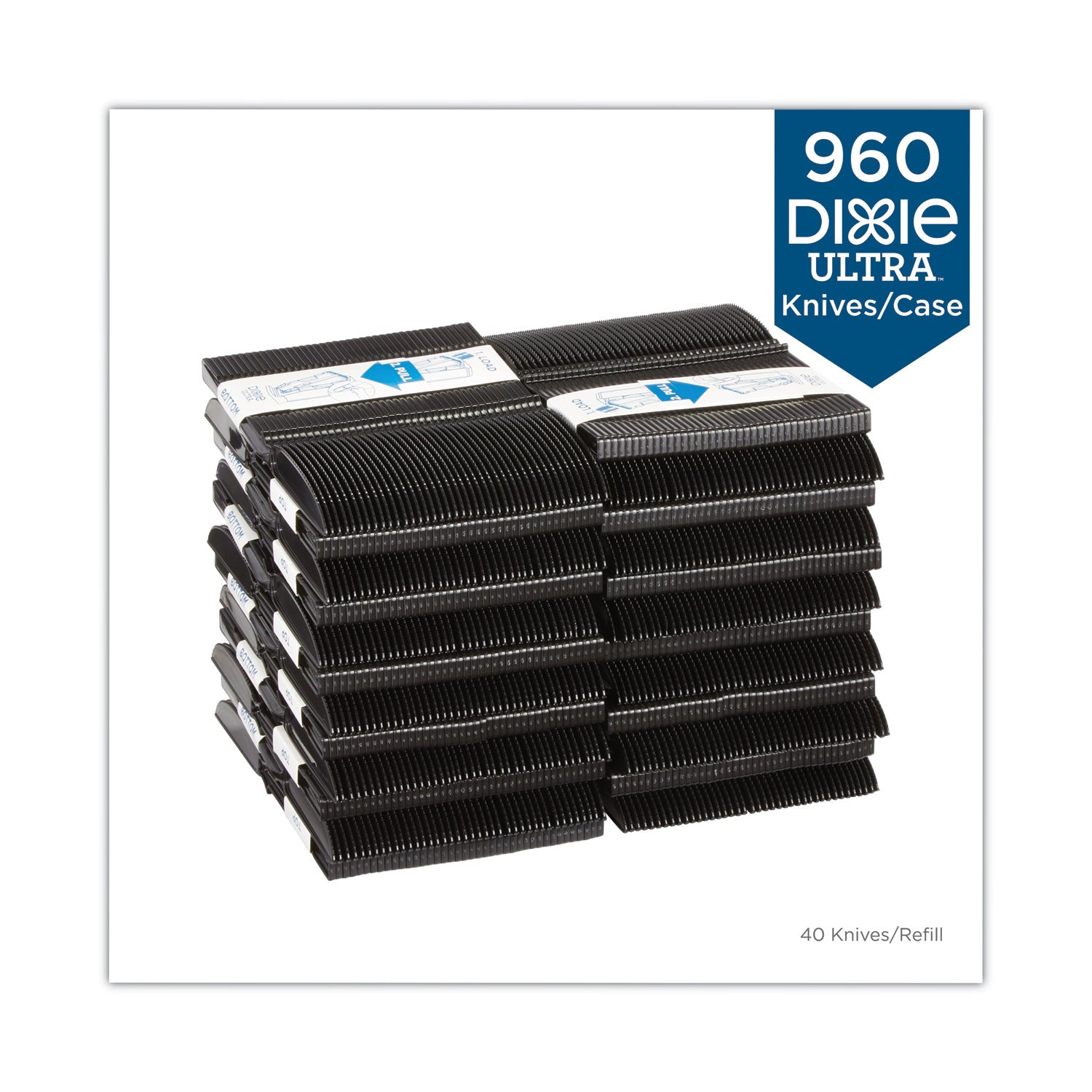 SmartStock Tri-Tower Dispensing System Polypropylene Cutlery, Mediumweight Knife, Plastic, Black, 40/Pack, 24 Packs/Carton