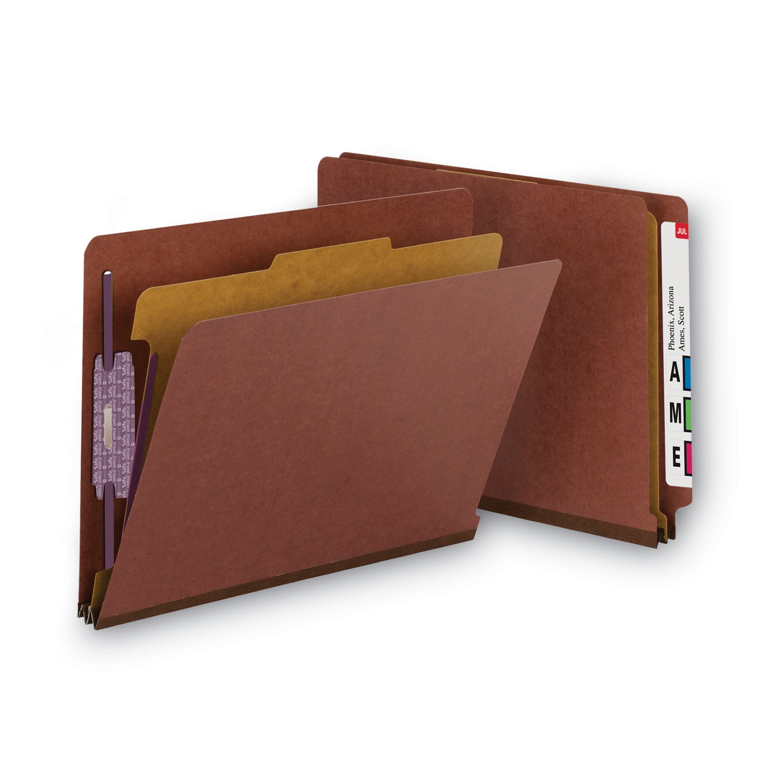 Smead End Tab Pressboard Classification Folders, Letter Size, 2" Expansion, 1 Divider, 2 Fasteners, Red, 100% Recycled, 10/Box
