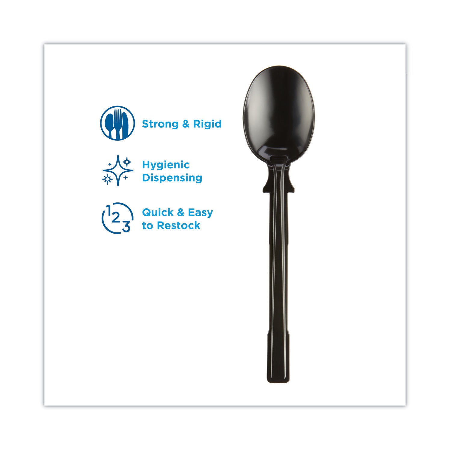 SmartStock Tri-Tower Dispensing System Polystyrene Cutlery, Mediumweight Soup Spoon, Plastic, Black, 40/Pack, 24 Packs/Carton