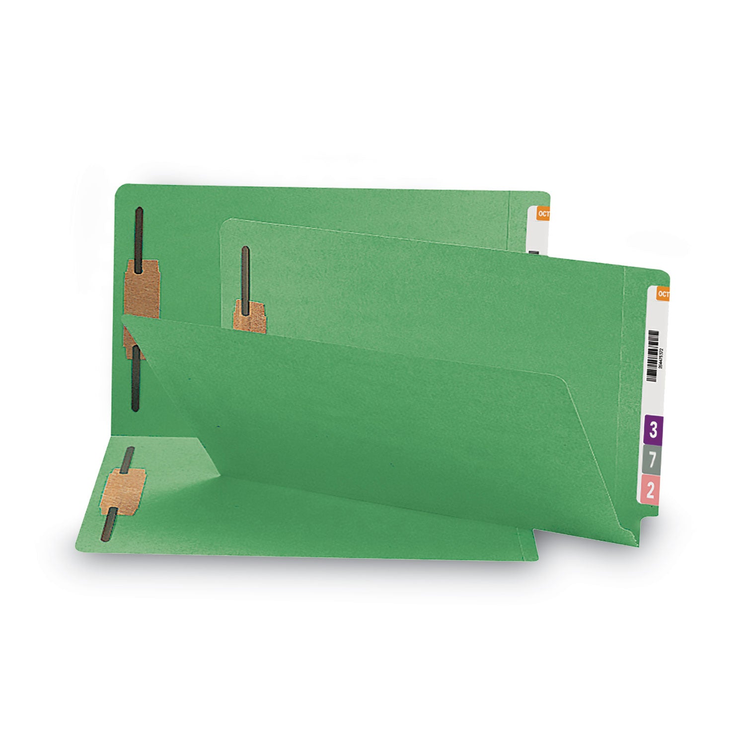 Smead Colored Straight Tab Cut Legal Recycled Fastener Folder - 8 1/2" x 14" - 3/4" Expansion - 2 x 2B Fastener(s) - 2" for Folder - End Tab Location - 11 pt. - 2 Plys - Green - 10% Recycled - 50 / Box