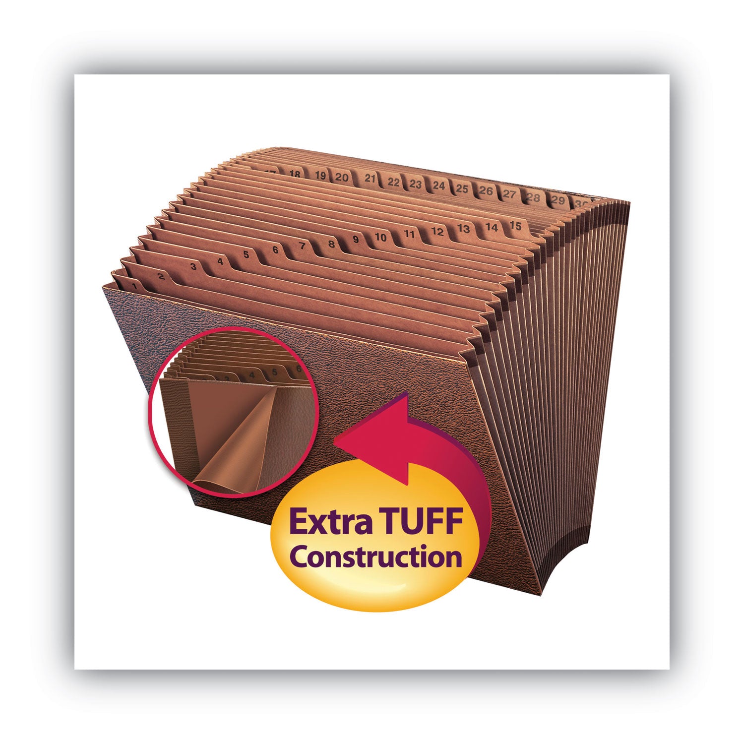 Smead TUFF Letter Recycled Expanding File - 8 1/2" x 11" - 7/8" Expansion - 31 Pocket(s) - Redrope - Reinforced Gusset - 30% Recycled - 1 Each