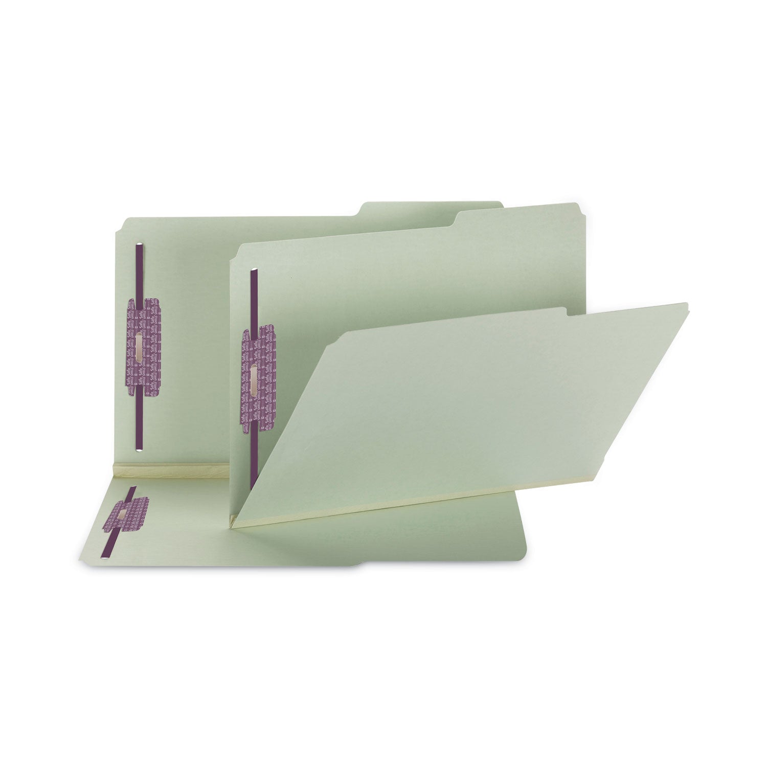 Smead 2/5 Tab Cut Legal Recycled Fastener Folder - 8 1/2" x 14" - 2" Expansion - 2 x 2S Fastener(s) - Top Tab Location - Right Tab Position - 25 pt. - Pressboard - Gray, Green - 100% Recycled - 25 / Box