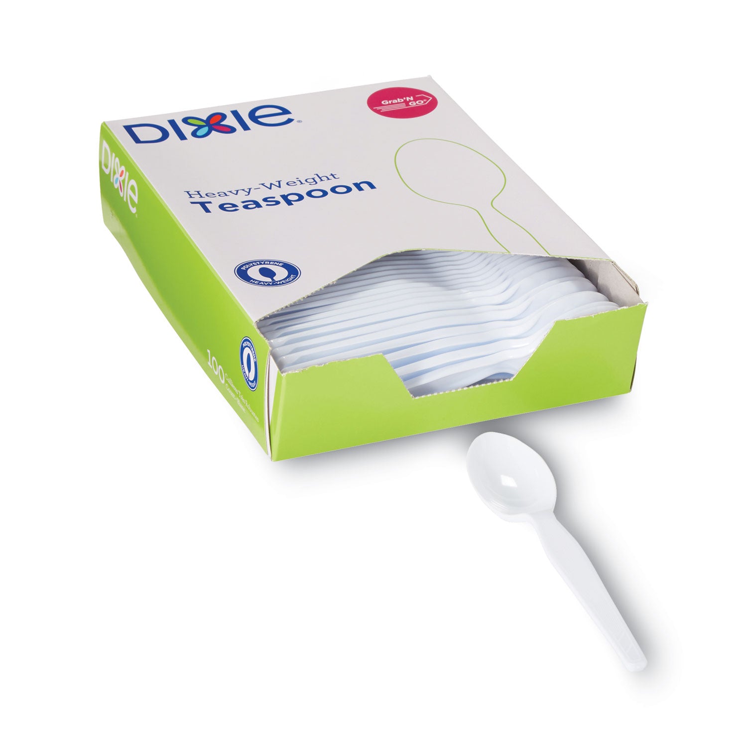 Dixie Heavyweight Disposable Teaspoons Grab-N-Go by GP Pro - Teaspoon - 100 x Teaspoon - White - 100 / Box