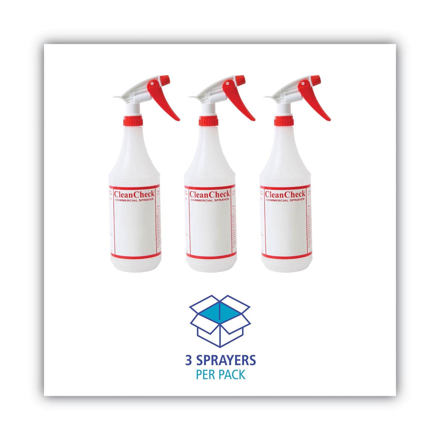 General Purpose Plastic Bottle with Trigger Spray, 32 oz, Clear/Red, 3/Pack