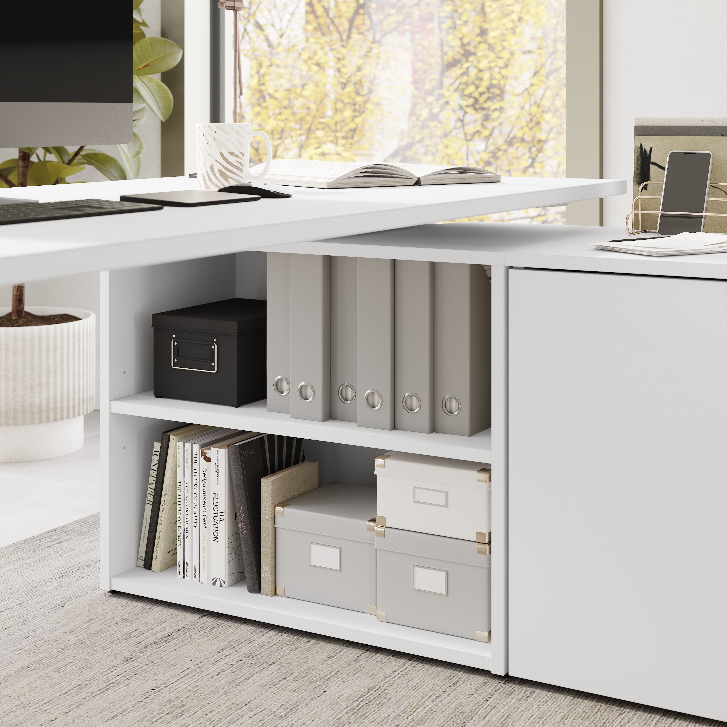Bush Business Furniture Stratus&nbsp;72W x&nbsp;30D Electric Height Adjustable Standing Desk with Storage in White with White Base - 71.02" Width x 29.37" Depth x 27.44" Height