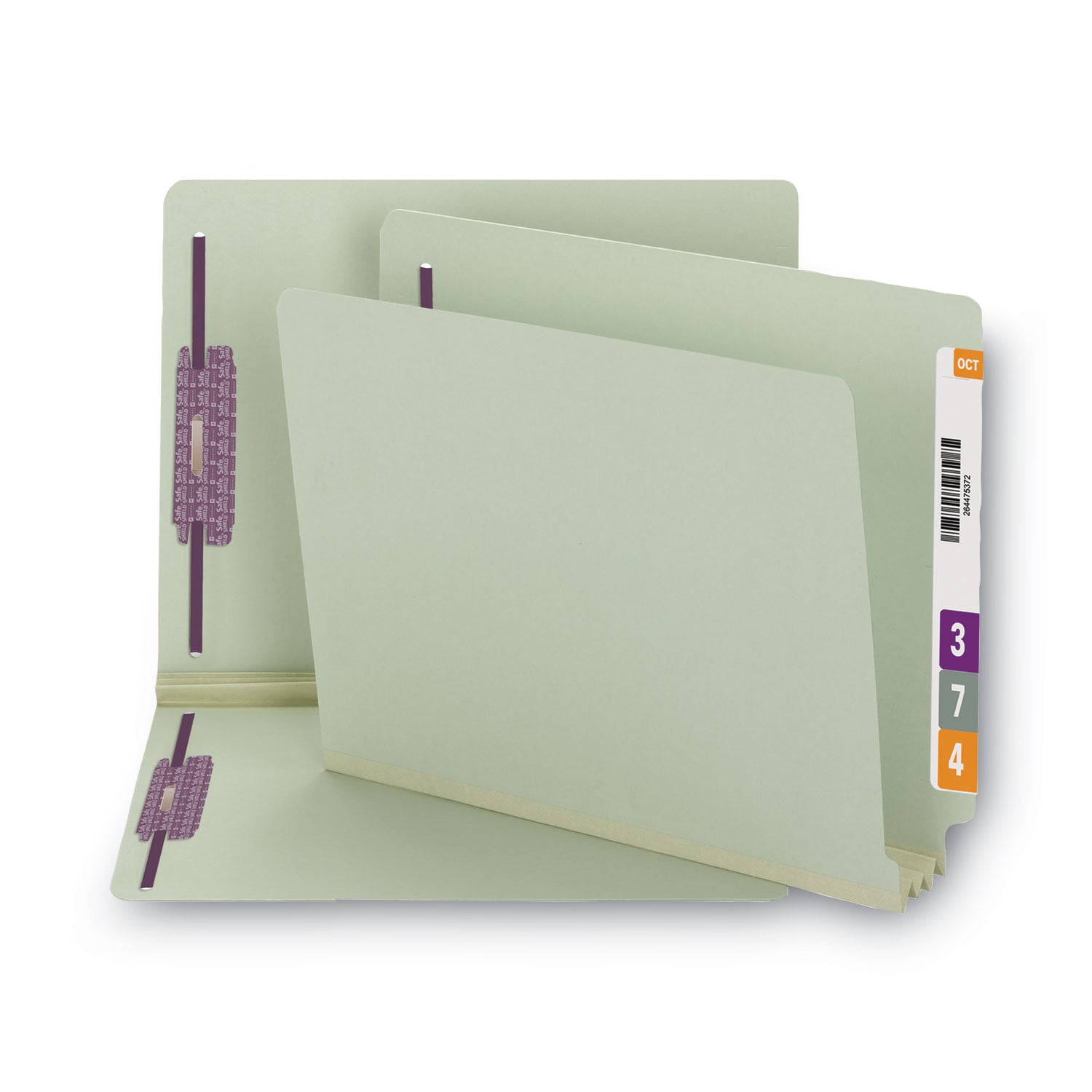 Smead Letter Recycled Fastener Folder - 8 1/2" x 11" - 3" Expansion - 2 x 2S Fastener(s) - 2" for Folder - End Tab Location - 25 pt. - Pressboard - Gray, Green - Heavy Duty, Rounded Corner - 100% Recycled - 25 / Box