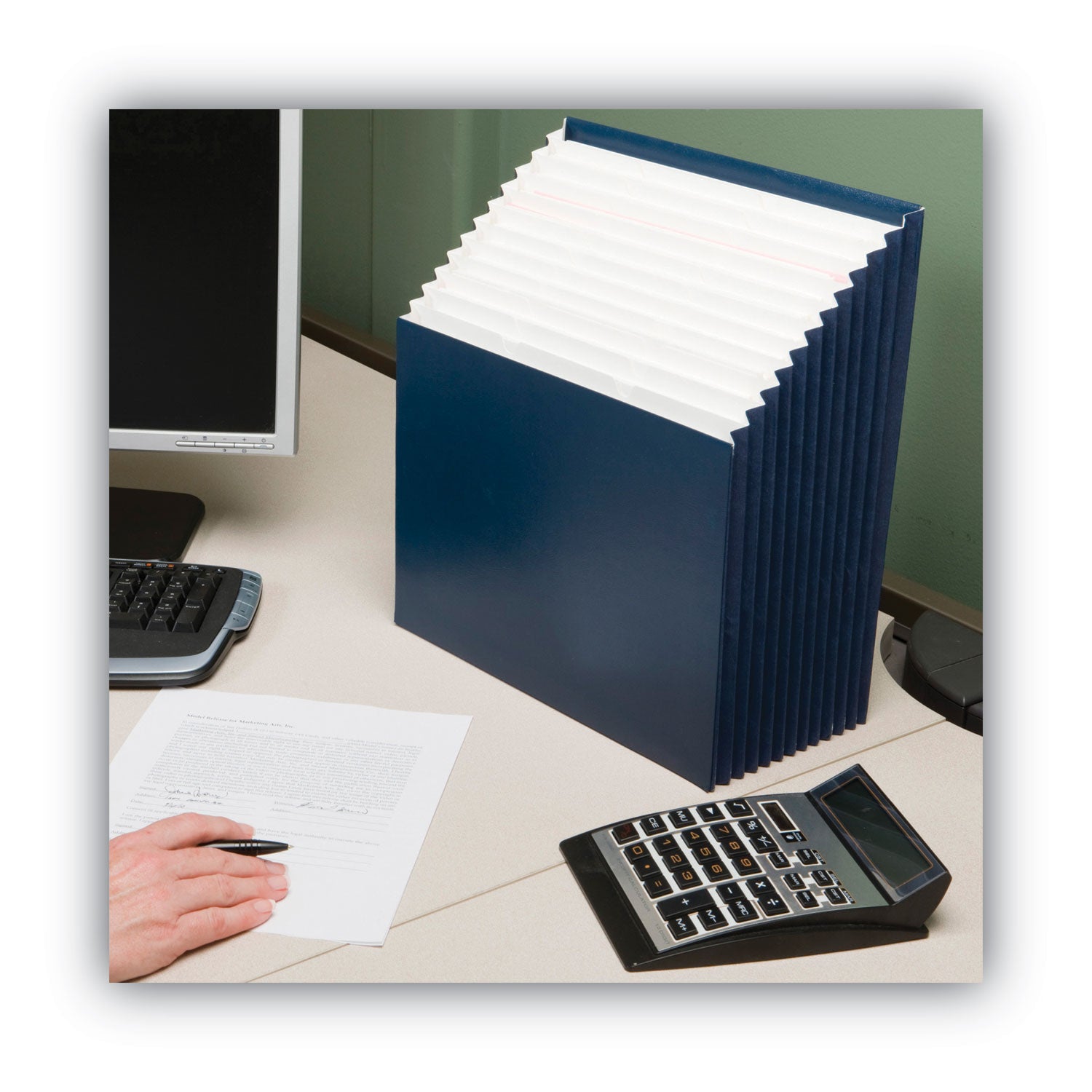 Smead 1/3 Tab Cut Letter Recycled Expanding File - 8 1/2" x 11" - 7/8" Expansion - 12 Pocket(s) - Top Tab Location - Assorted Tab Position - 11 Divider(s) - Navy - Tear Resistant - 10% Recycled - 1 Each
