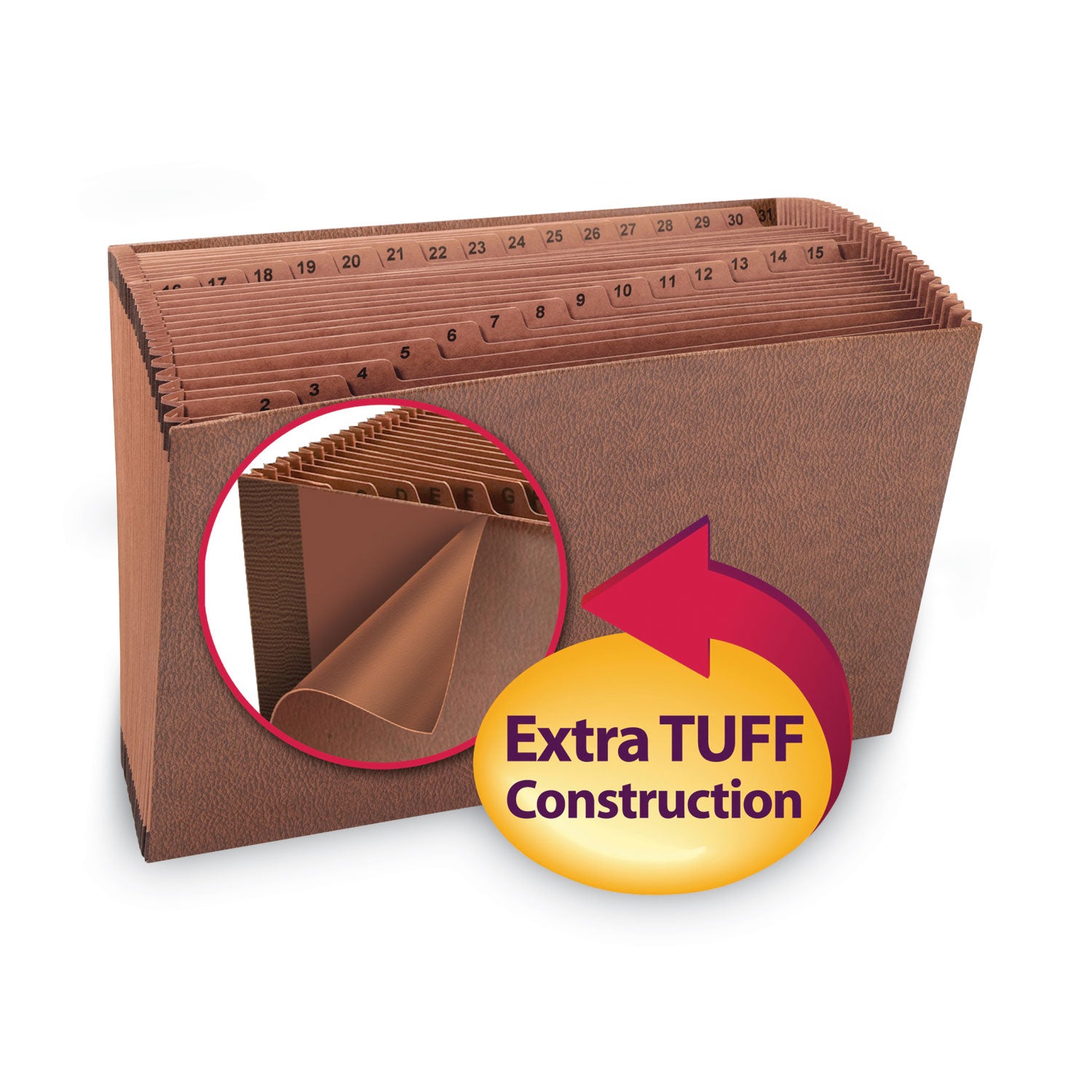 Smead Legal Recycled Expanding File - 8 1/2" x 14" - 7/8" Expansion - 31 Pocket(s) - Redrope - Reinforced Gusset - 30% Recycled - 1 Each