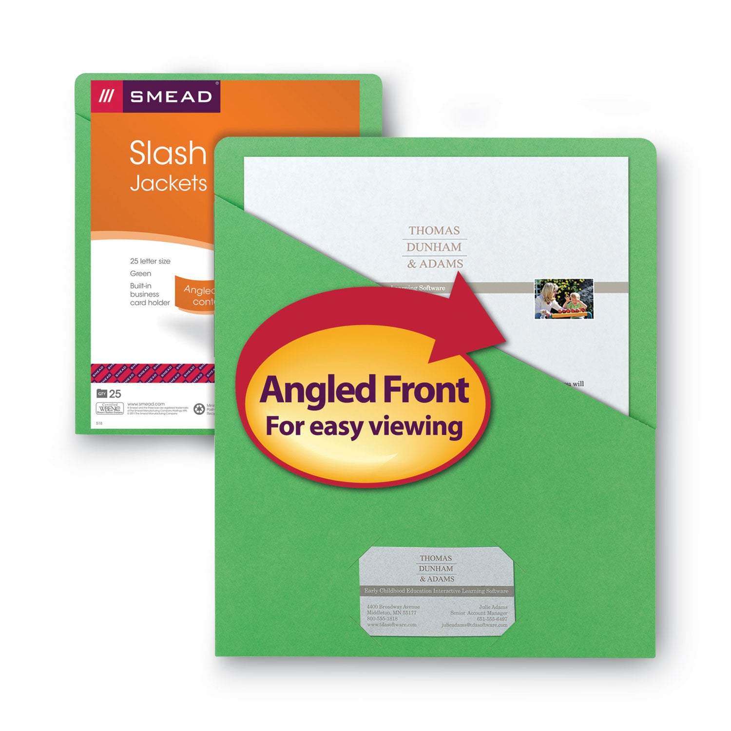 Smead Letter Recycled File Jacket - 8 1/2" x 11" - 1 Front Pocket(s) - 11 pt. - Green - 10% Recycled - 25 / Pack