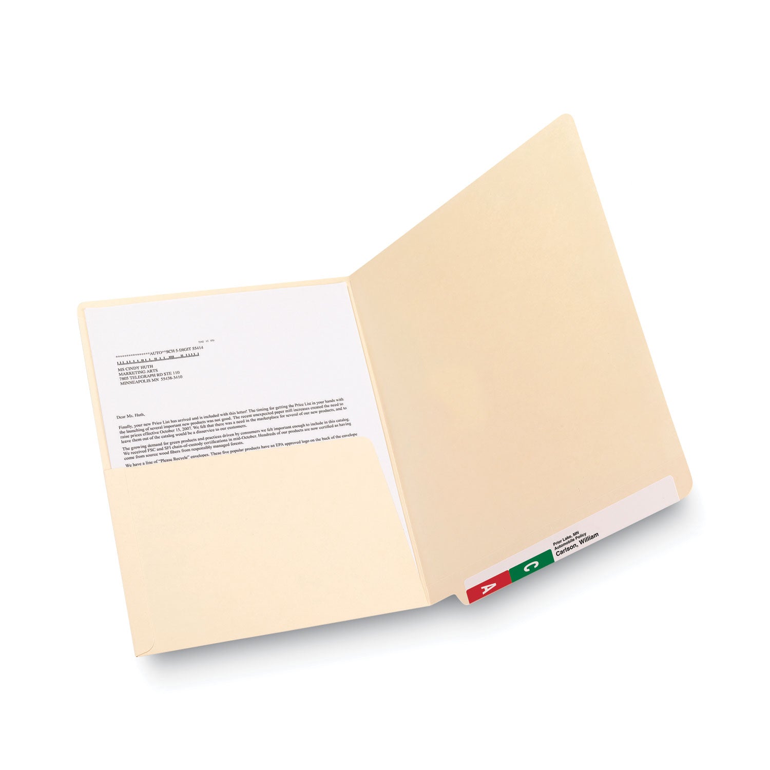 Smead Straight Tab Cut Letter Recycled File Pocket - 8 1/2" x 11" - 1 Pocket(s) - 11 pt. - 2 Plys - Manila - Heavyweight Cover, Embossed - 10% Recycled - 50 / Box