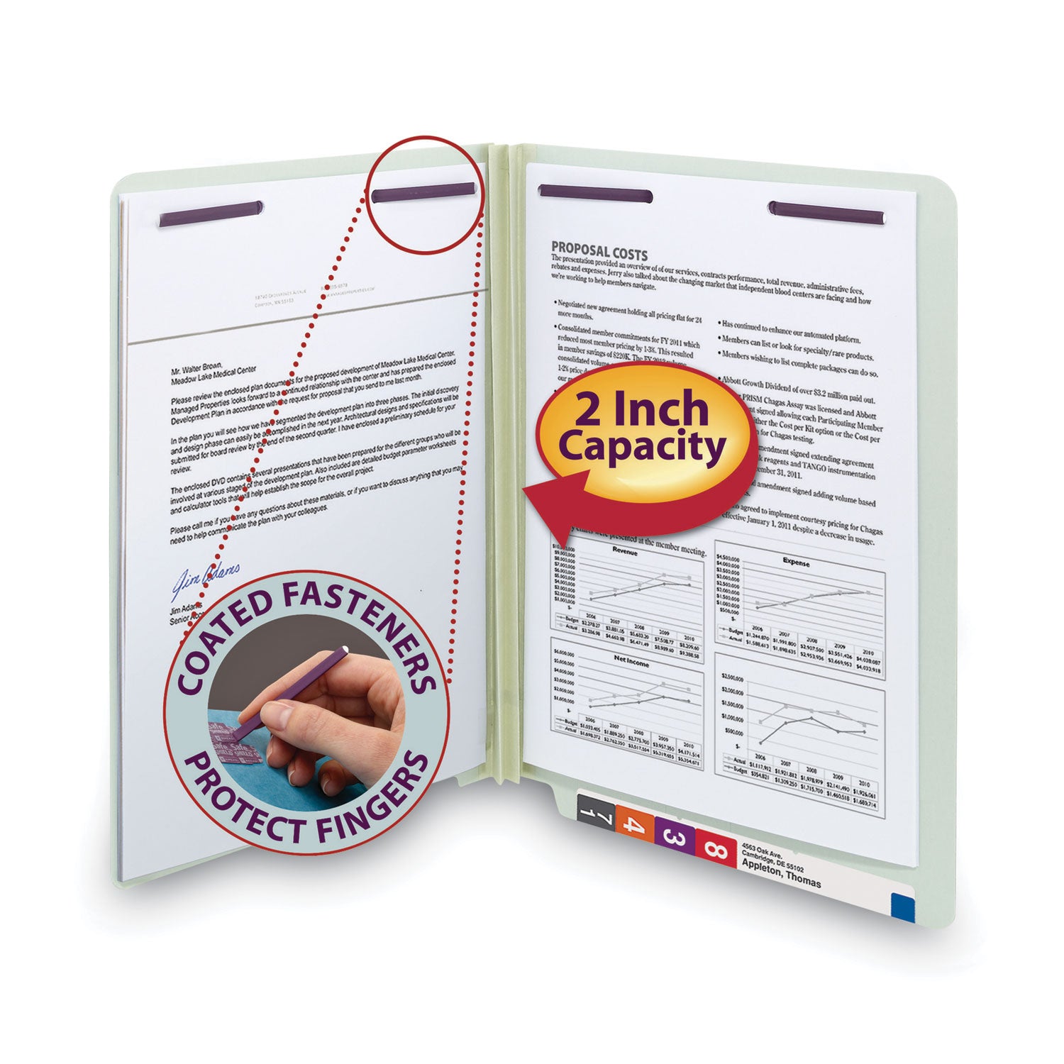 Smead Letter Recycled Fastener Folder - 8 1/2" x 11" - 2" Expansion - 2 x 2S Fastener(s) - 2" for Folder - End Tab Location - 25 pt. - Pressboard - Gray/Green - Heavy Duty, Rounded Corner - 100% Recycled - 25 / Box