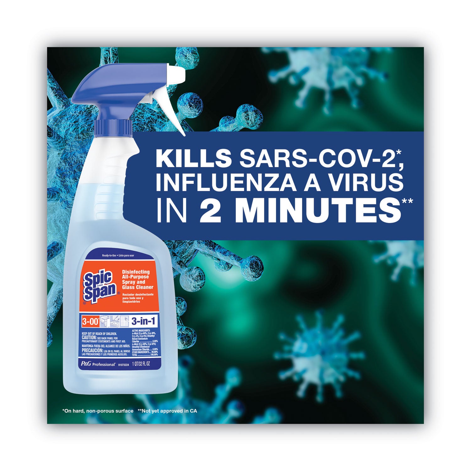 Spic and Span 3-in-1 Multi Surface Cleaner Concentrate Spray, Fresh Scent, Streak-Free, Blue, 32 fl oz (1 quart), 1 Bottle