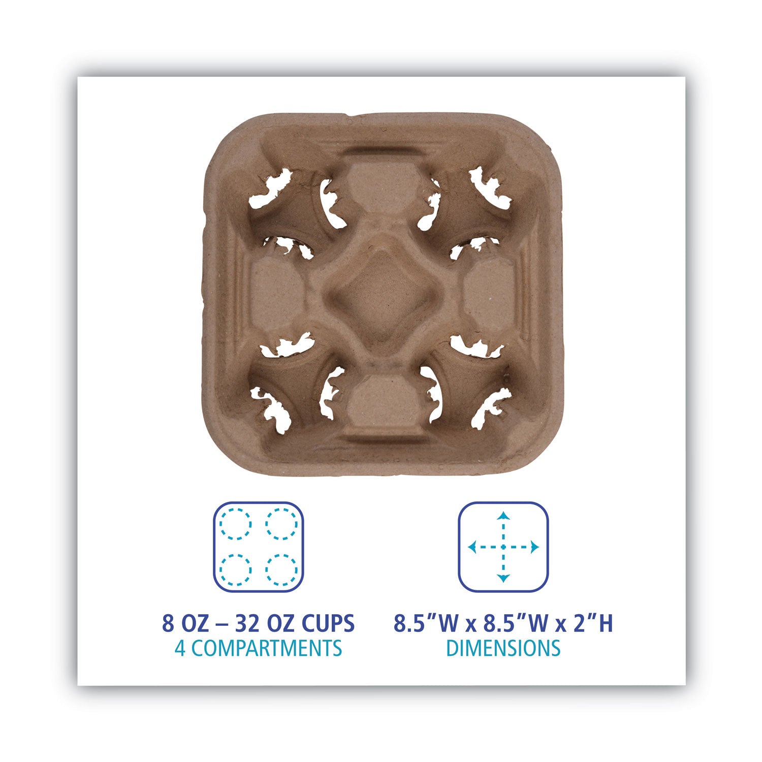 Cup Carrier Tray, 8 Oz To 32 Oz, Four Cups, Kraft, 300/carton