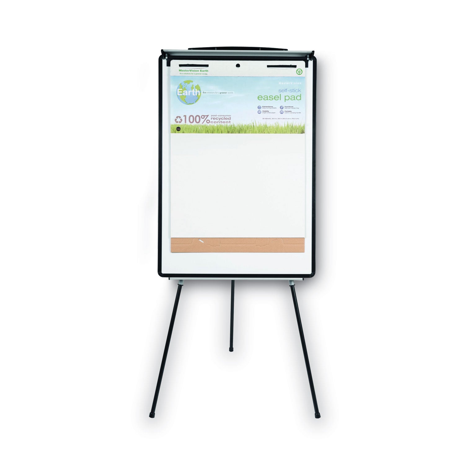 Magnetic Gold Ultra Dry Erase Tripod Presentation Easel with Arms, 28" x 38.5", White Surface, Black/Silver Aluminum Frame