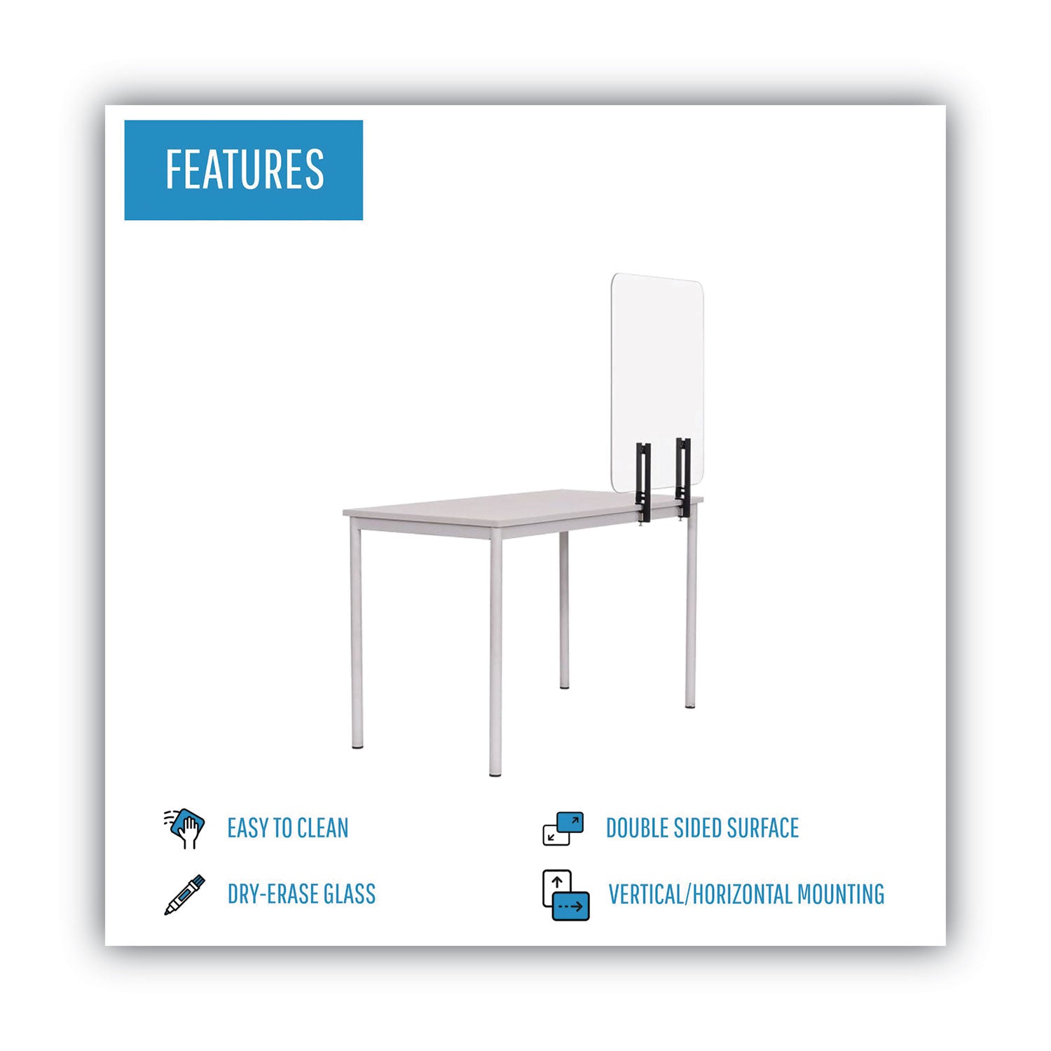 Protector Series Frameless Glass Desktop Divider, 47.2 X 0.16 X 35.4, Clear/aluminum