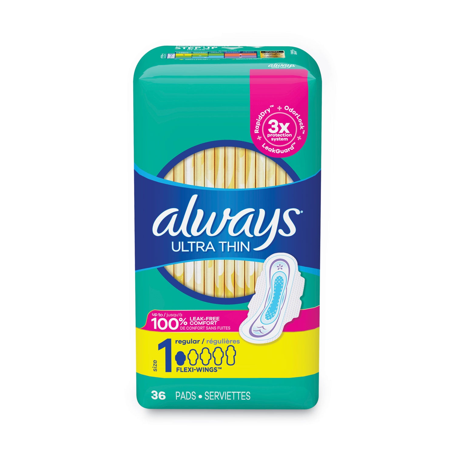 Always Flexi-Wing Ultra Thin Pads, Regular, Anti-leak, Comfortable, Absorbent, Mint Green, 36 Pack