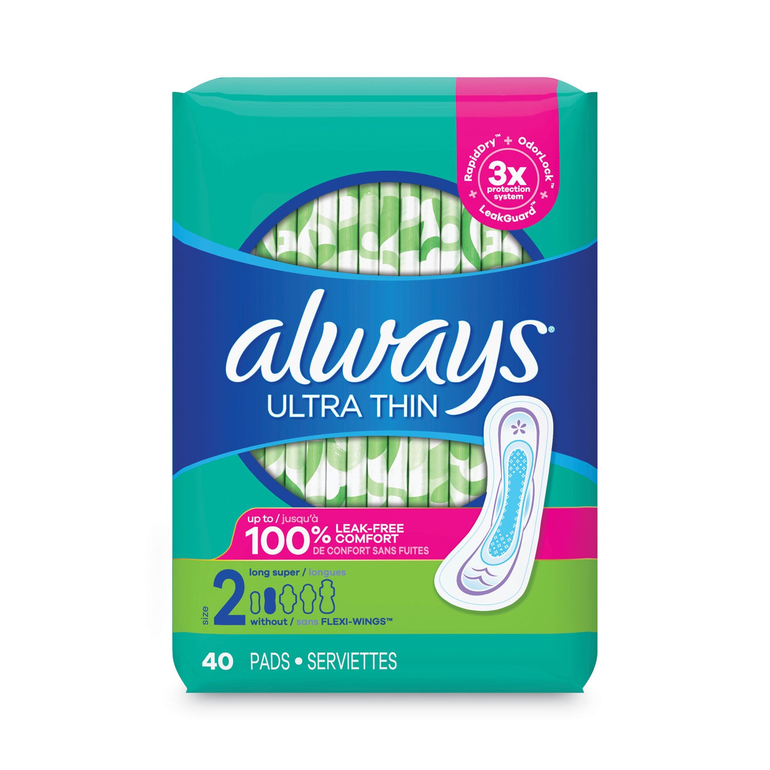 Size 2 - With Wings - Super - Unscented, Absorbent, Anti-leak, Odor-absorbing, Comfortable - 40 / Pack