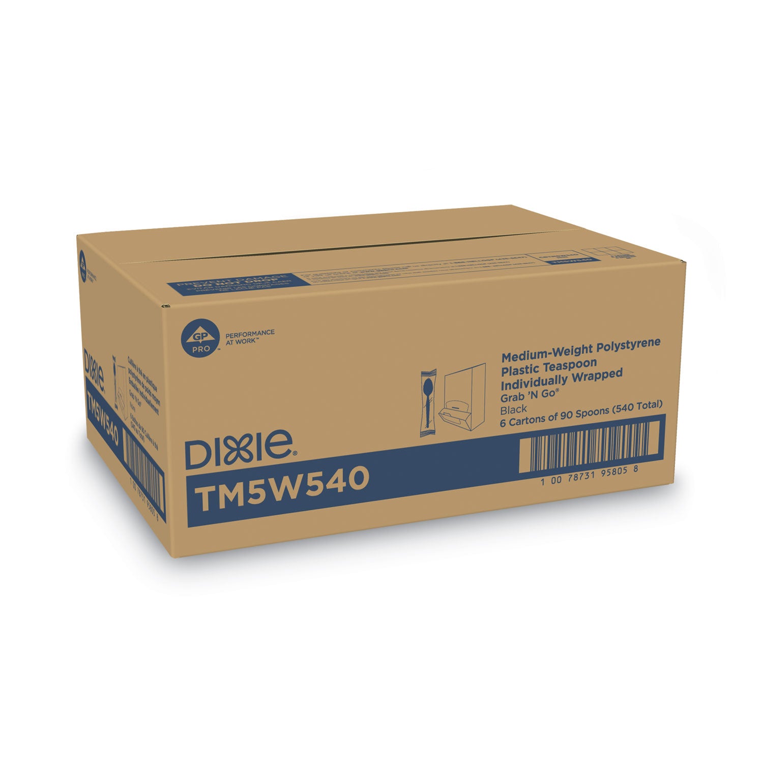 Grab'N Go Wrapped Cutlery, Spoon, Plastic, Black, 90/Box, 6 Boxes/Carton