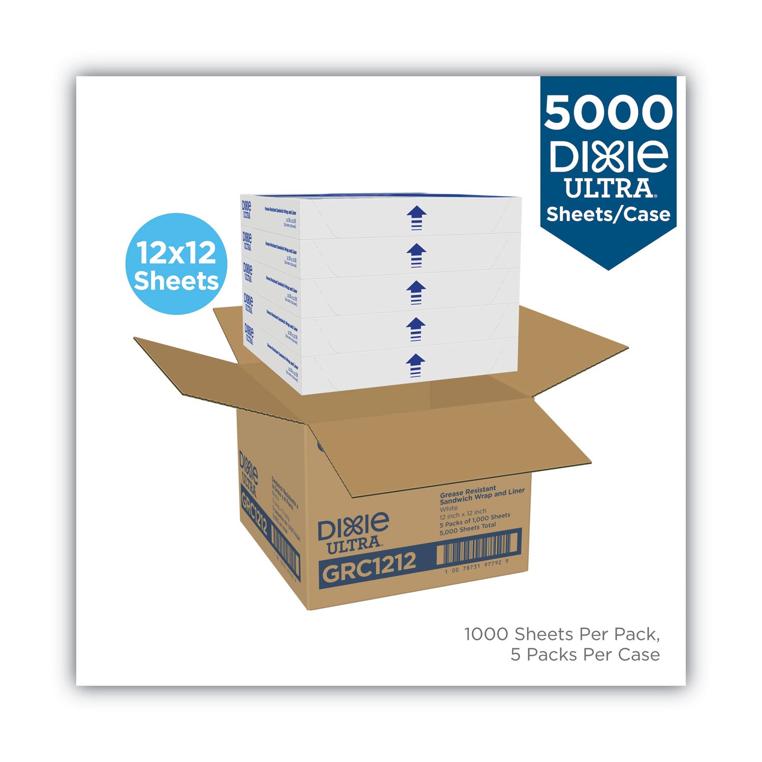 All-Purpose Food Wrap, Dry Wax Paper, 12 x 12, White, 1,000 Sheets/Pack, 5 Packs/Carton