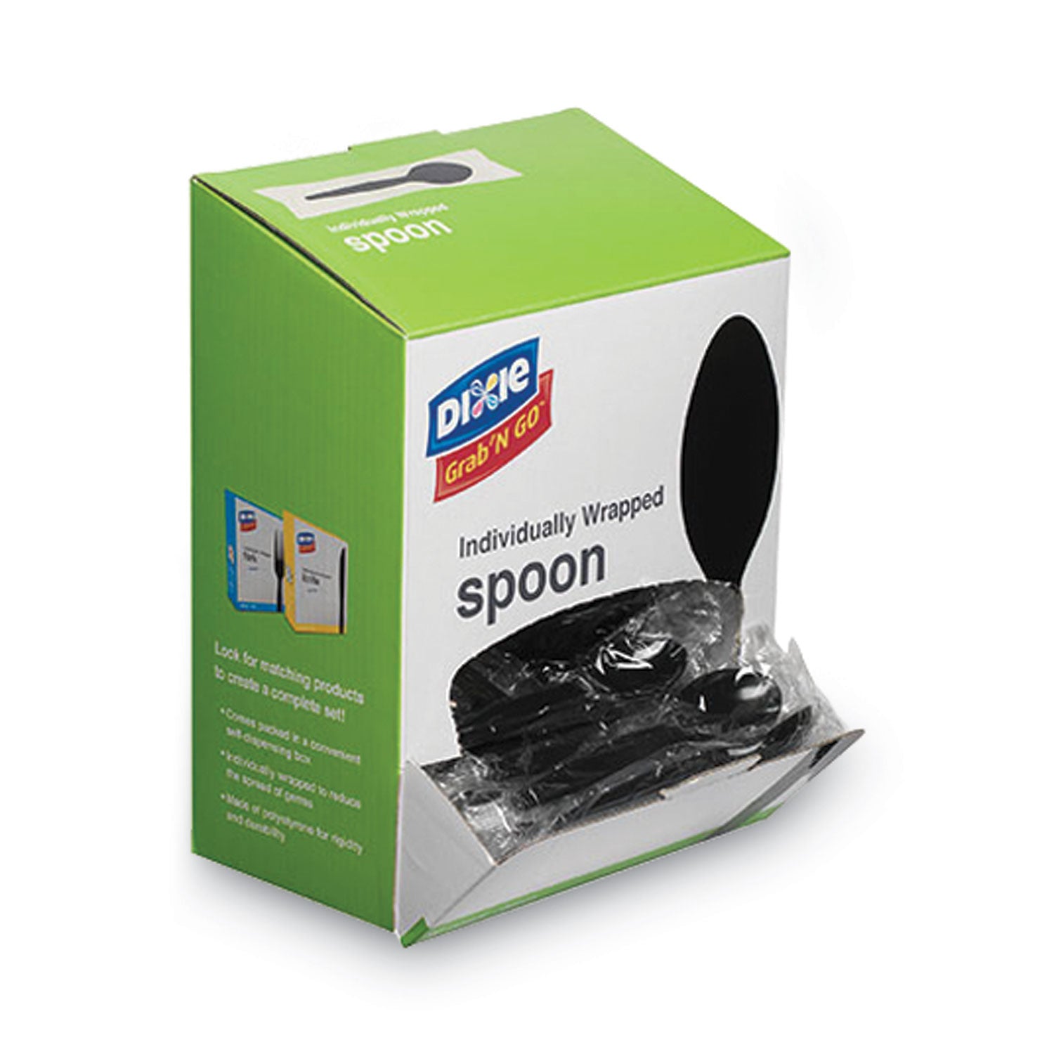 Grab'N Go Wrapped Cutlery, Spoon, Plastic, Black, 90/Box, 6 Boxes/Carton