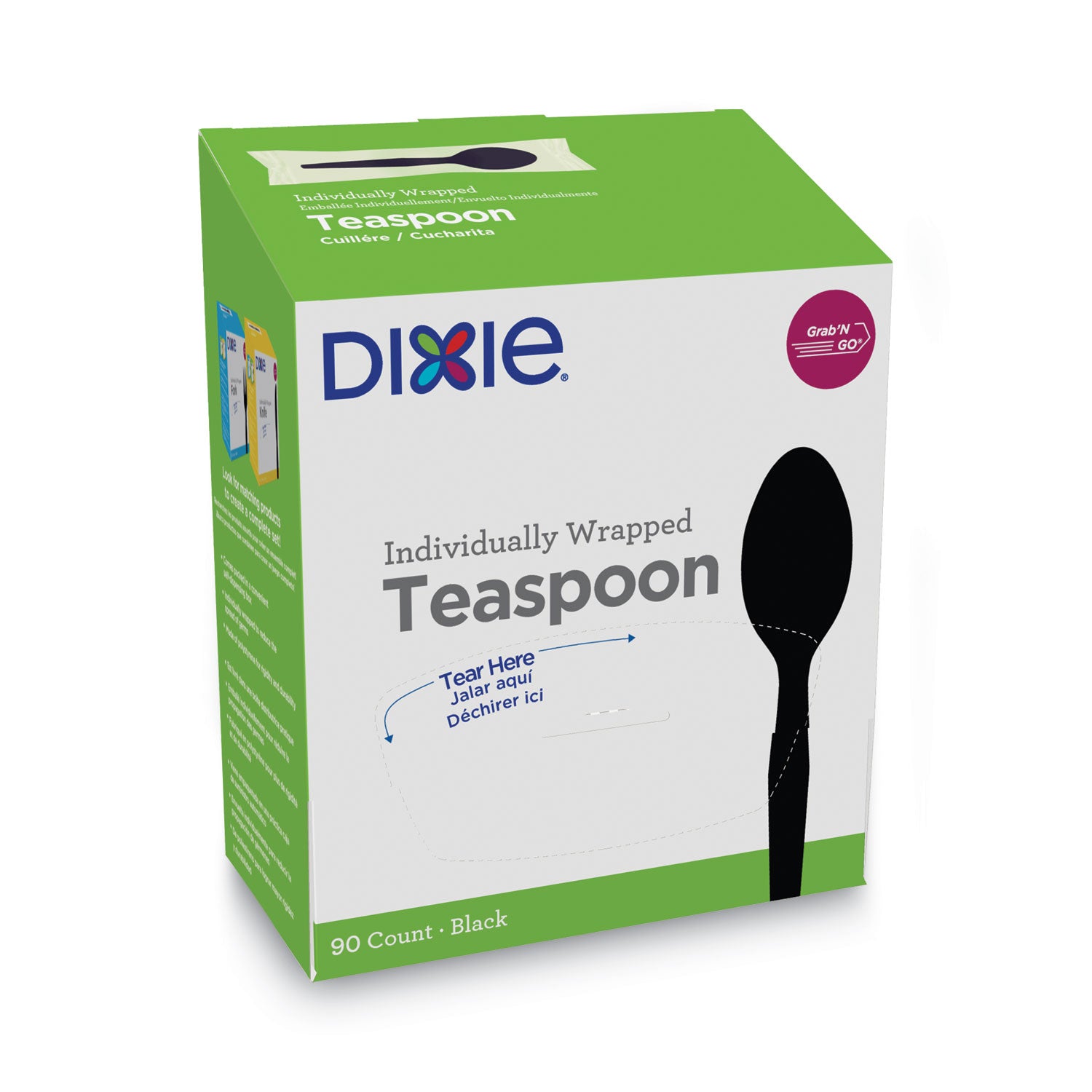 Grab'N Go Wrapped Cutlery, Spoon, Plastic, Black, 90/Box, 6 Boxes/Carton