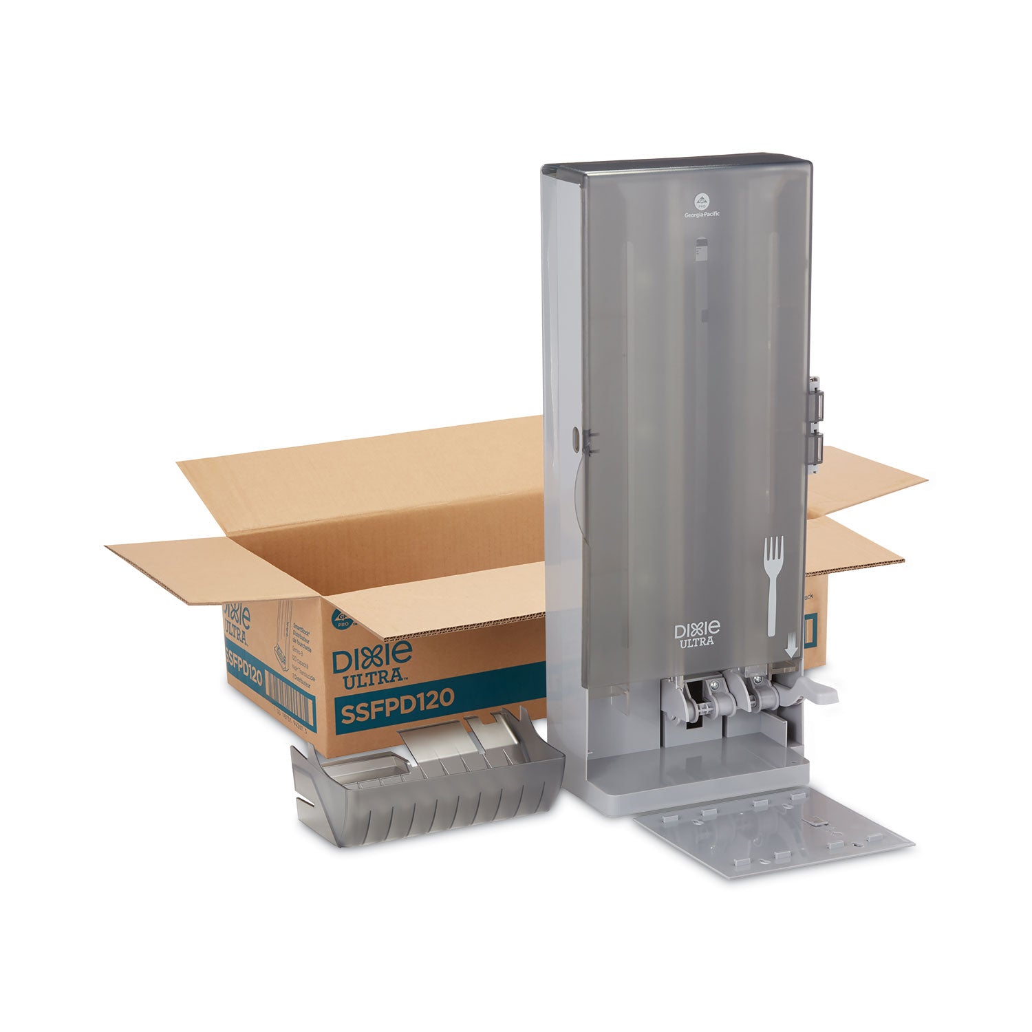 SmartStock Utensil Dispenser, Holds 120 Forks, 10 x 8.78 x 24.75, Smoke