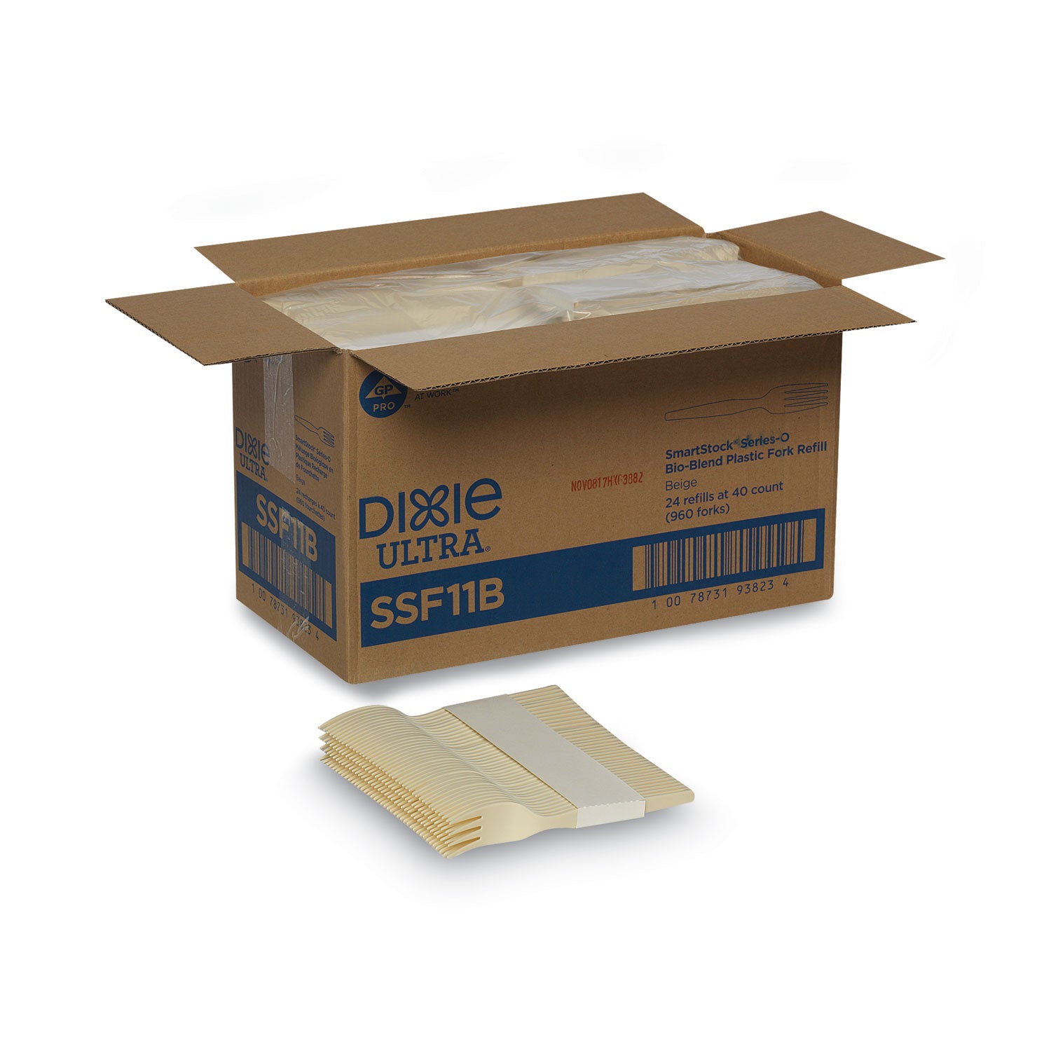 SmartStock Plastic Cutlery Refill, Series-O, Mediumweight Fork, Beige, 40/Pack, 24 Packs/Carton
