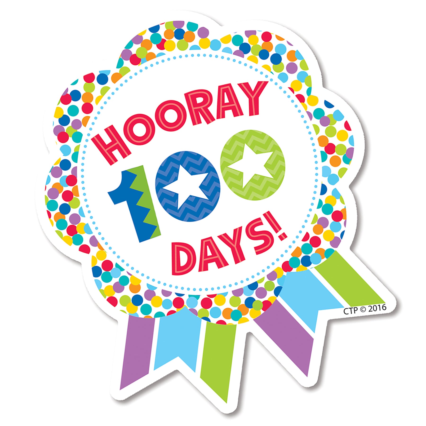 Hooray 100 Days! Ribbon Reward Self-Adhesive Badges, Pack of 36