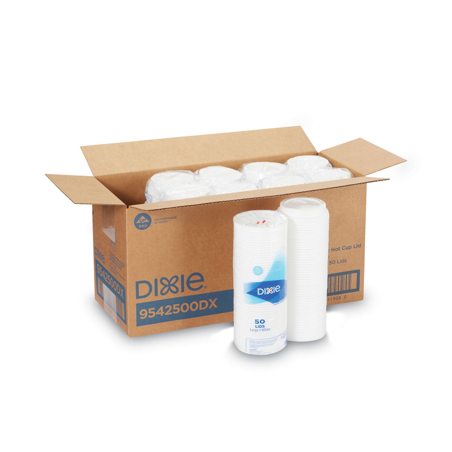 Dixie Large Hot Cup Lids, Dome, Plastic, White, 50/Pack, 10 Packs per Carton