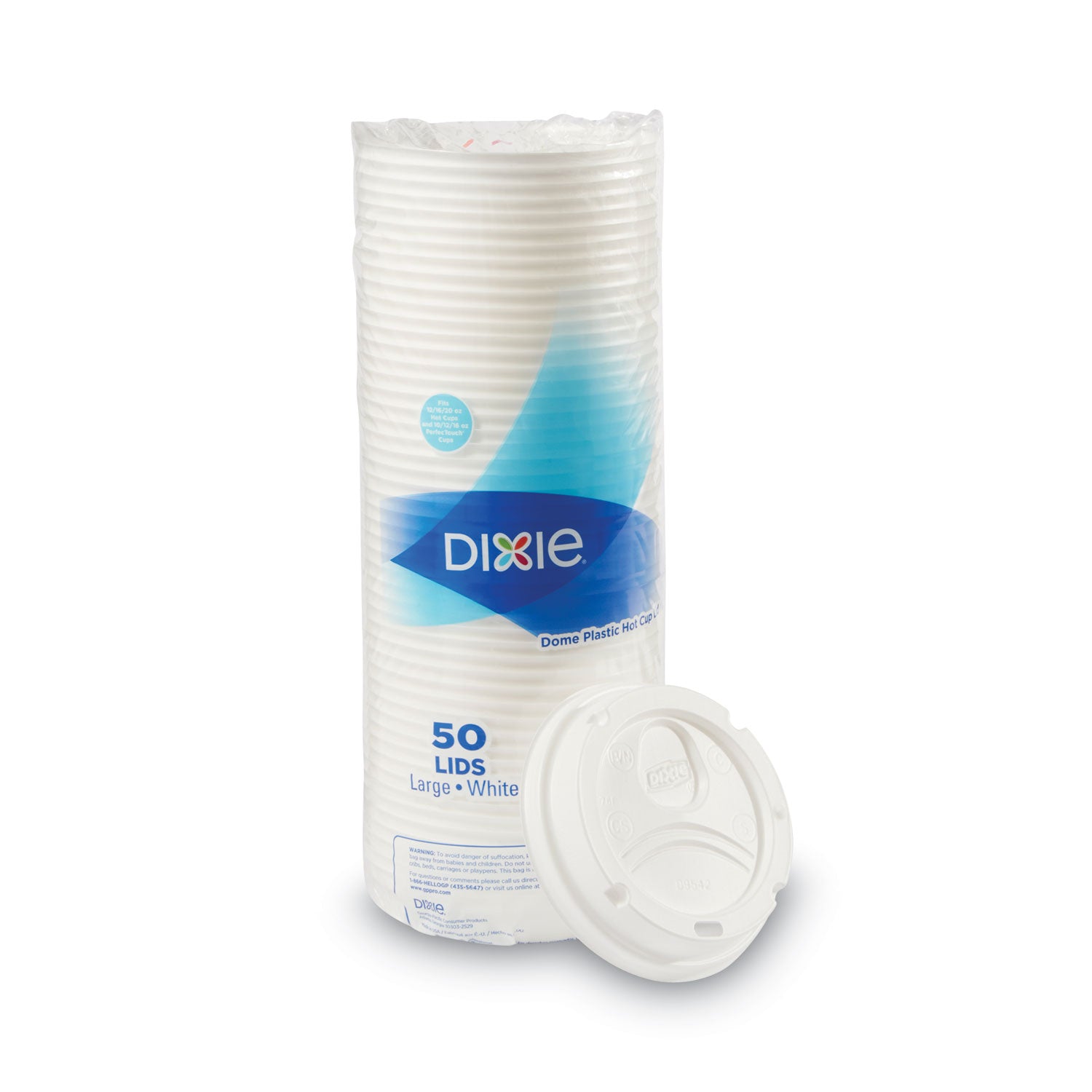 Dixie Large Hot Cup Lids, Dome, Plastic, White, 50/Pack, 10 Packs per Carton