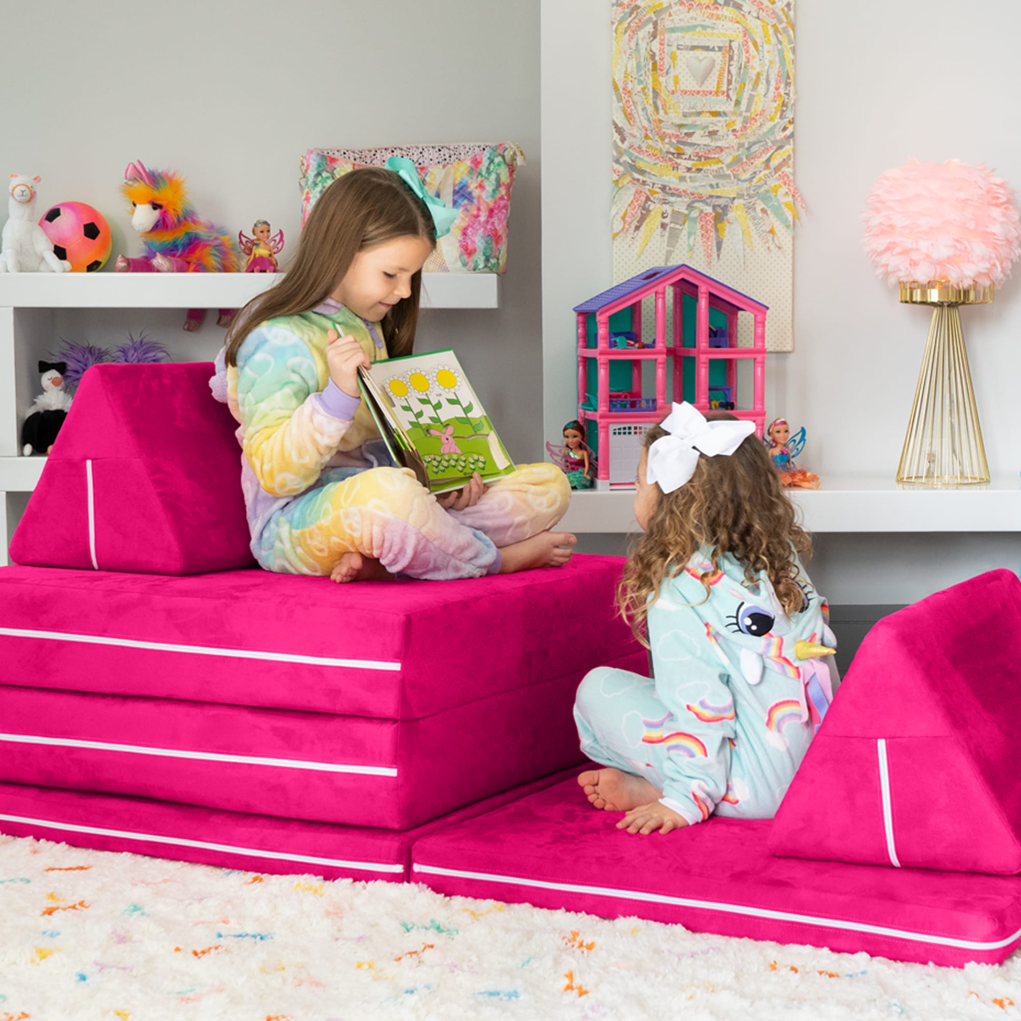 Jaxx Zipline Playscape Imaginative Furniture Playset for Creative Kids, Original Set, Pink