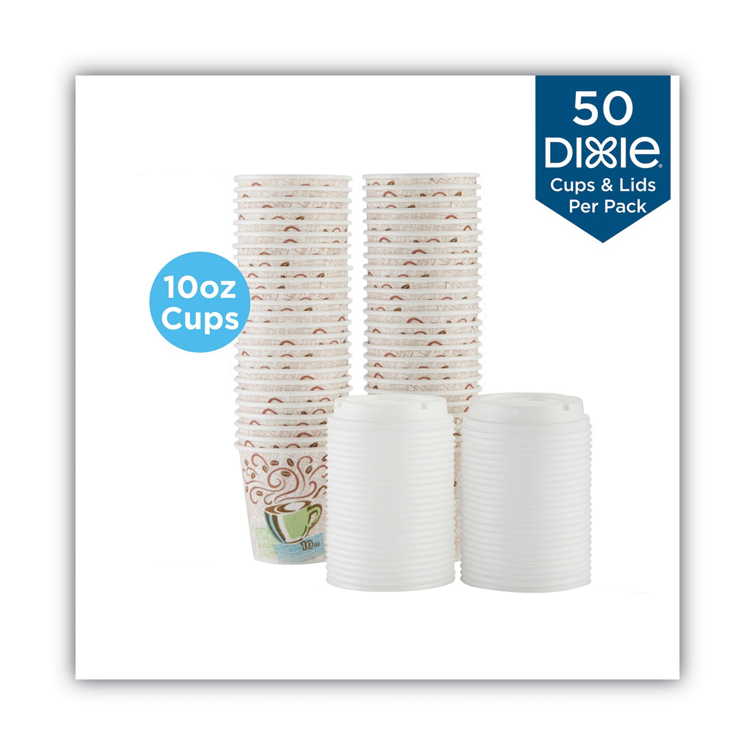 PerfecTouch Paper Hot Cups and  Lids Combo, 10 oz, Multicolor, 50 Cups/Lids/Pack