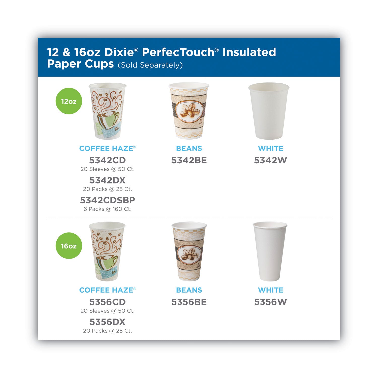 Dixie PerfecTouch 12 oz Hot Coffee Cup and Lid Sets by GP Pro - 12 fl oz - White - Paper - Hot Drink, Coffee, Beverage - 50/Pack - 6 / Carton