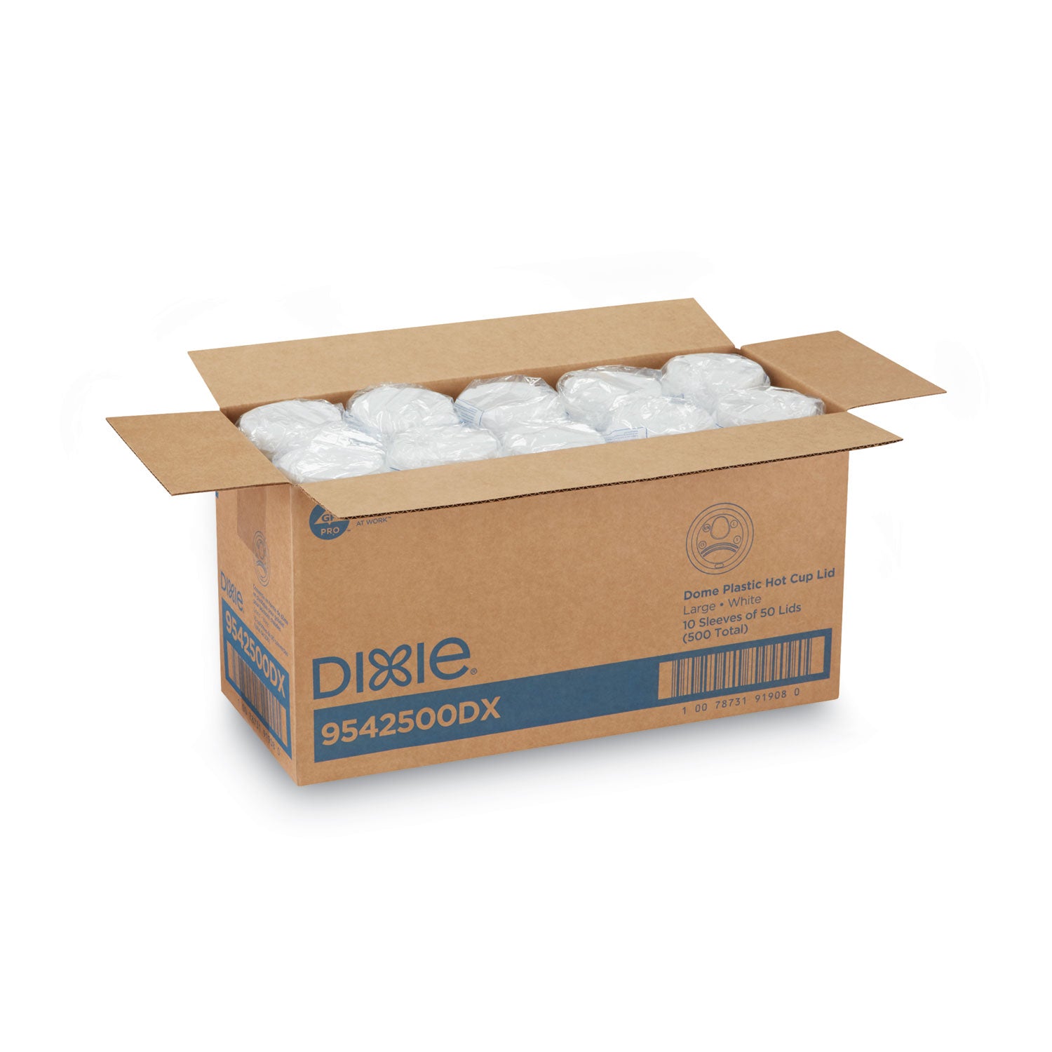 Dixie Large Hot Cup Lids, Dome, Plastic, White, 50/Pack, 10 Packs per Carton