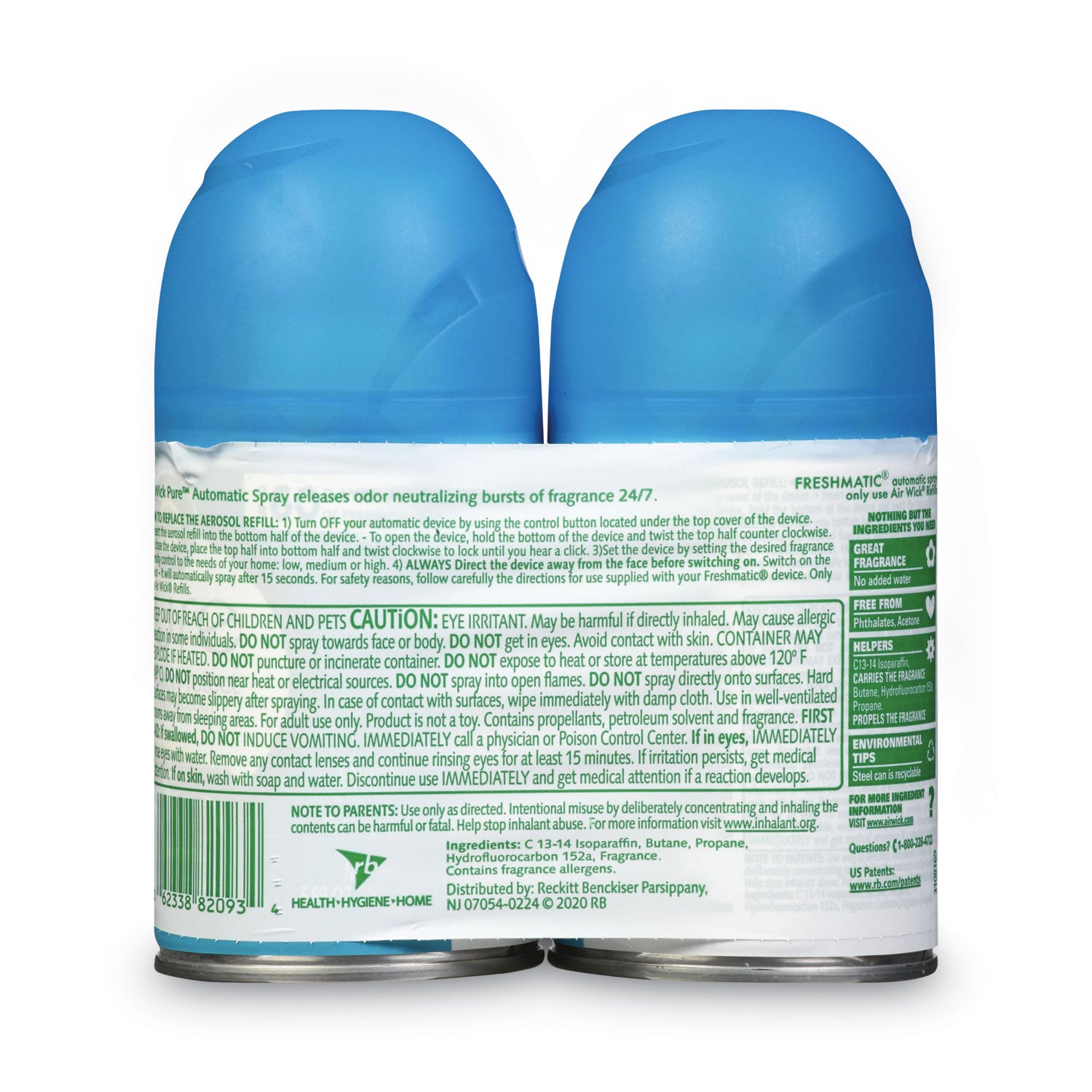 Air Wick Freshmatic Air Freshener Spray Refill - Aerosol - 5.90 oz - Fresh Waters - 60 Day - Odor Neutralizer - 2 Pack - 3 / Carton