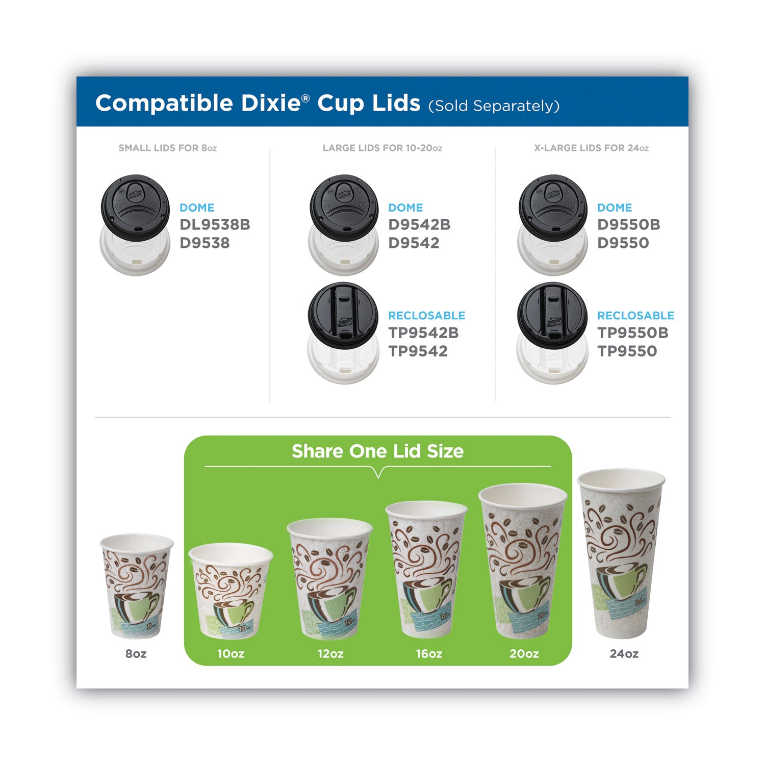 PerfecTouch Paper Hot Cups and  Lids Combo, 10 oz, Multicolor, 50 Cups/Lids/Pack