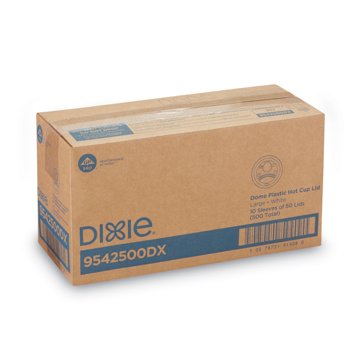 Dixie Large Hot Cup Lids, Dome, Plastic, White, 50/Pack, 10 Packs per Carton