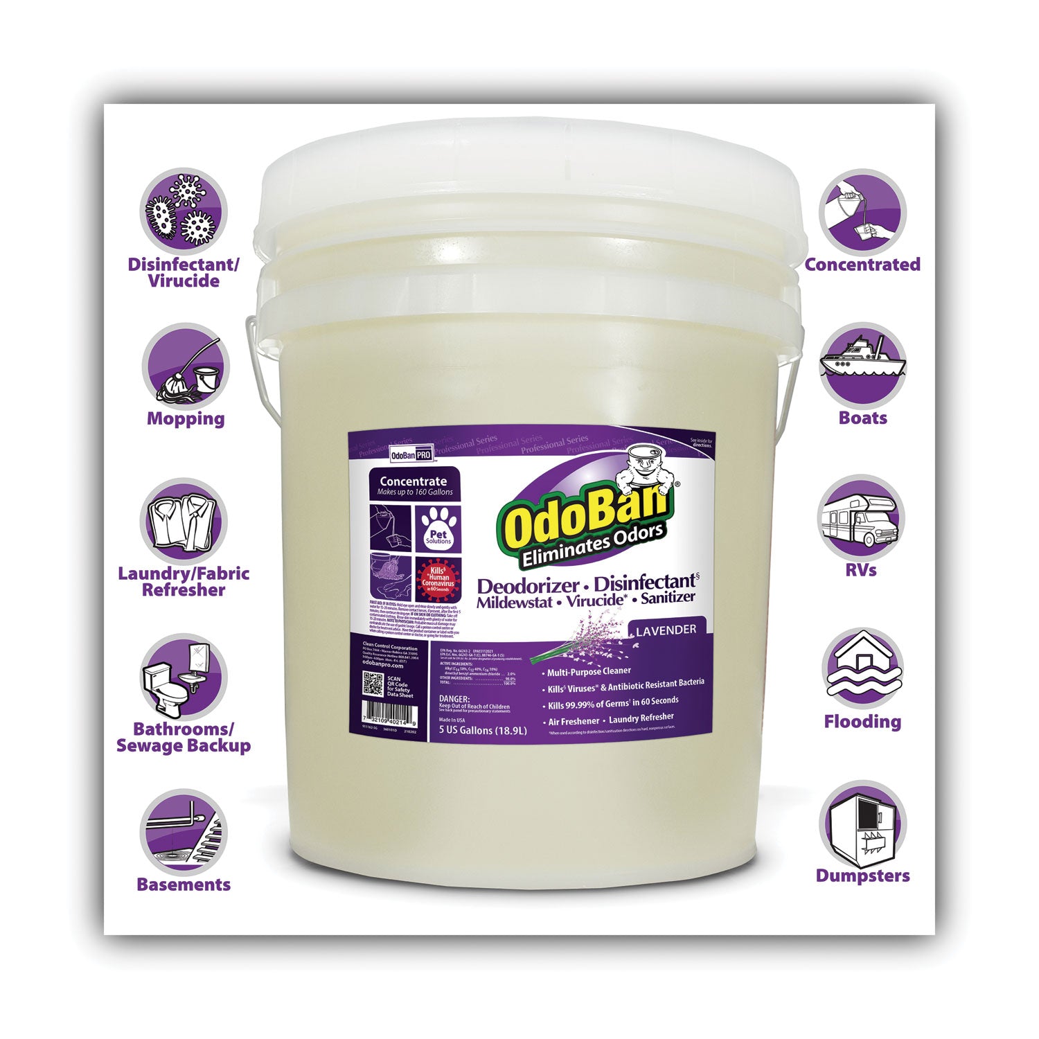 Concentrated Odor Eliminator And Disinfectant, Lavender Scent, 5 Gal Pail