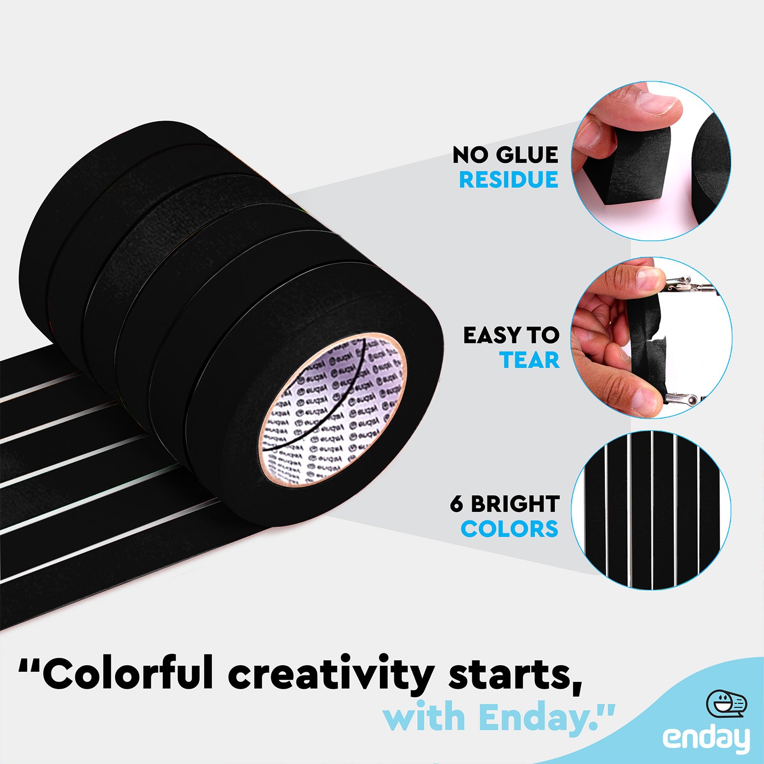 Masking Tape, 1" x 60 Yards, Black, Pack of 6