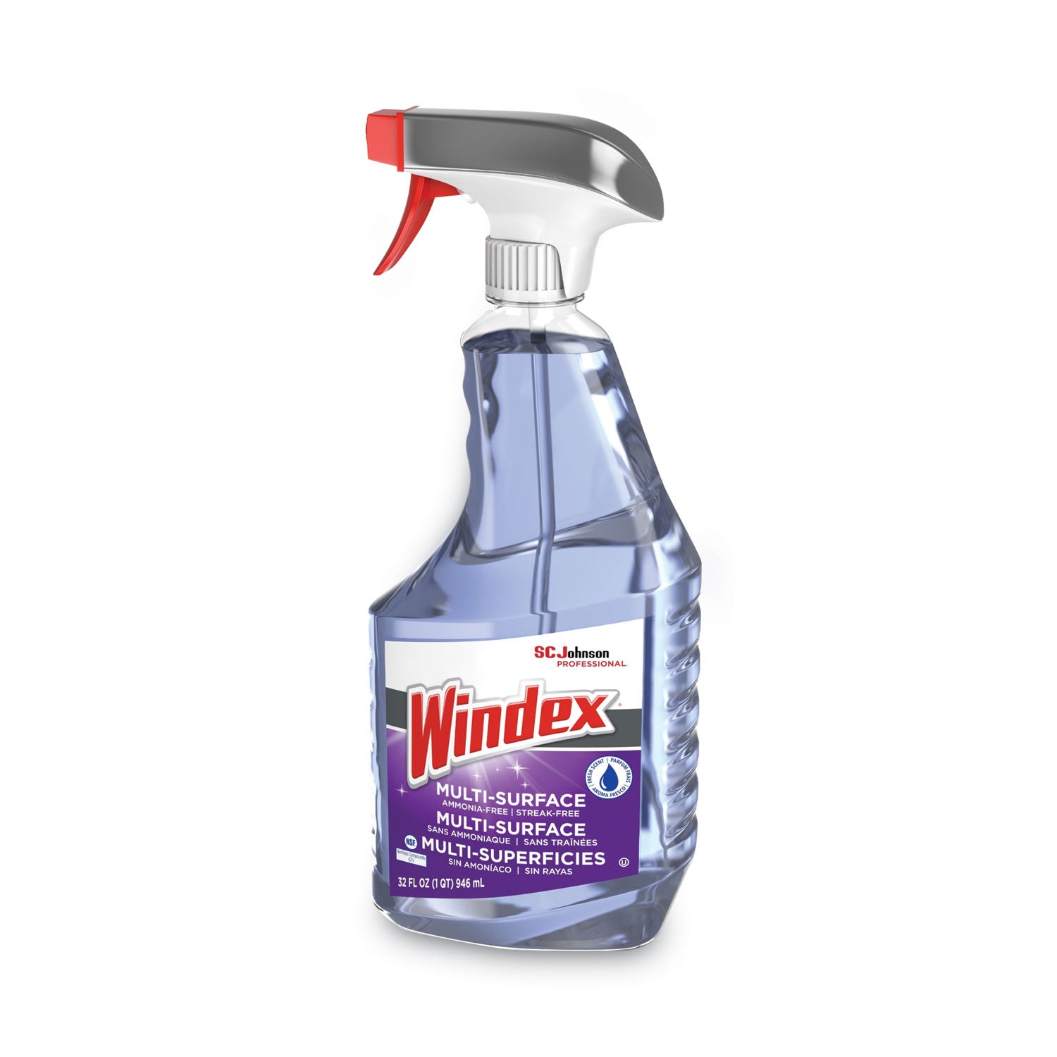 Windex Non-Ammoniated Cleaner, 32 fl oz, Streak-Free, Refillable, Purple Trigger Bottle, 1 Each