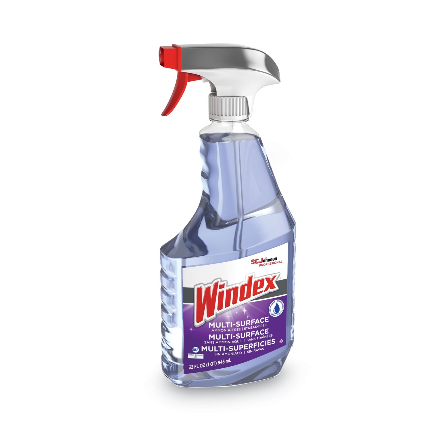 Windex Non-Ammoniated Cleaner, 32 fl oz, Streak-Free, Refillable, Purple Trigger Bottle, 1 Each