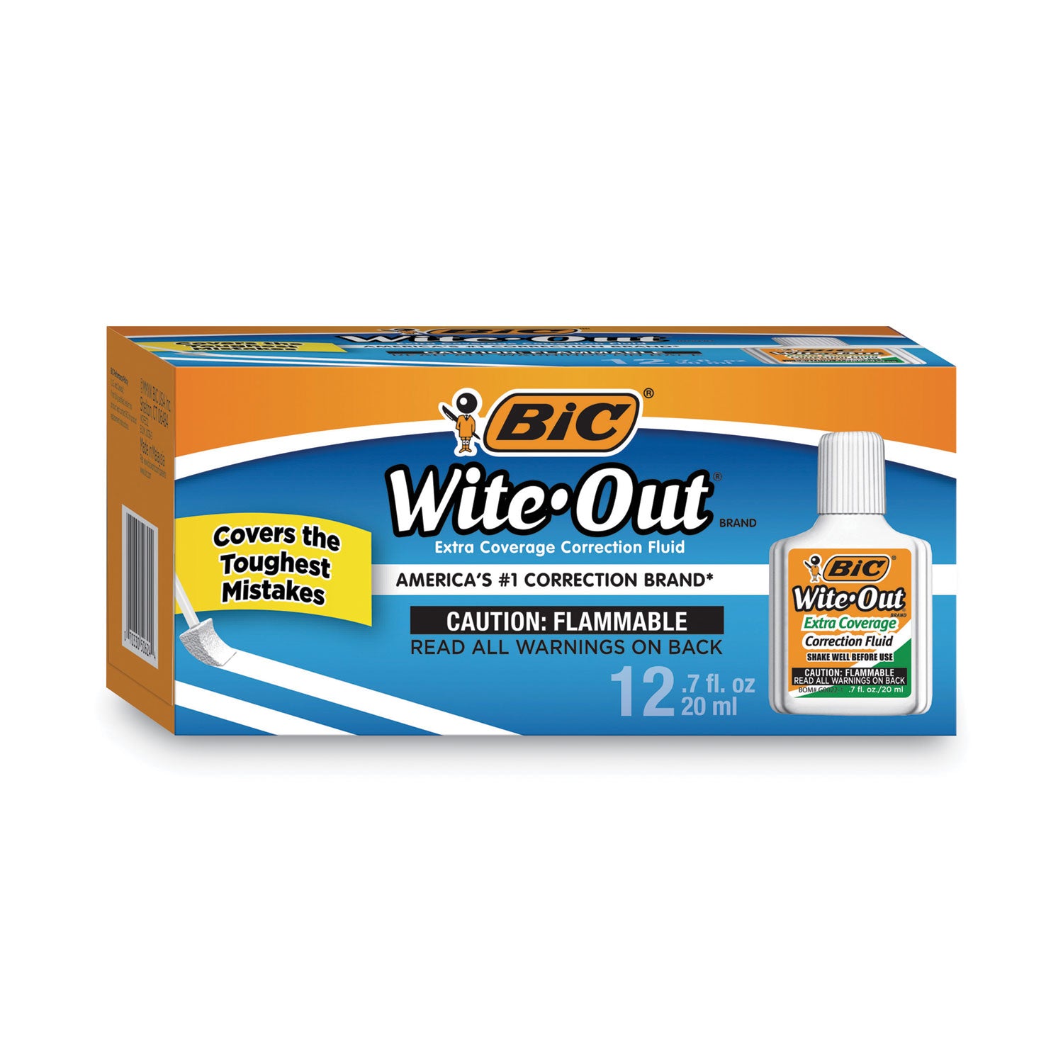 Wite-Out Extra Coverage Correction Fluid, 20 mL Bottle, White, Dozen