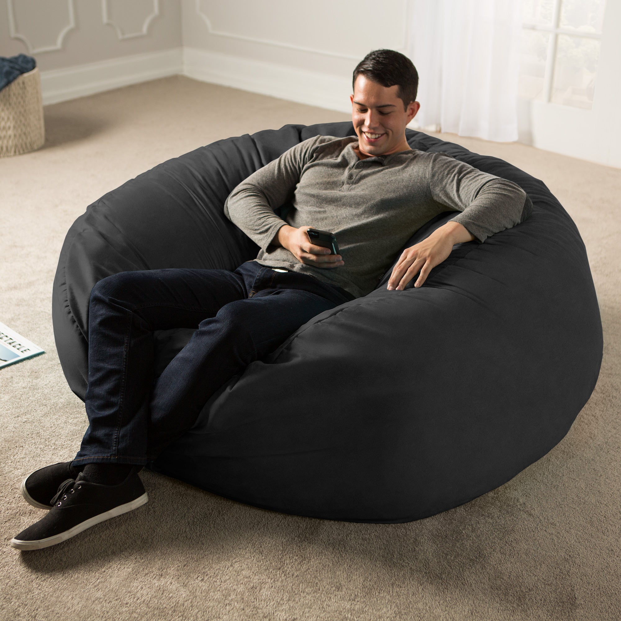 Jaxx Saxx 5 Foot Large Bean Bag w/ Removable Cover, Black