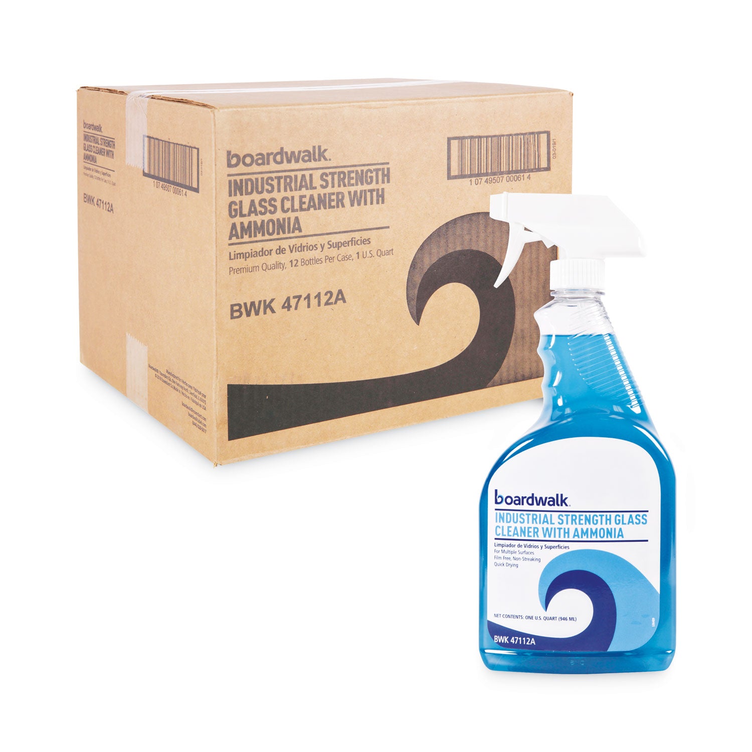 Industrial Strength Glass Cleaner with Ammonia, Unscented, 32 oz Trigger Spray Bottle, 12/Carton