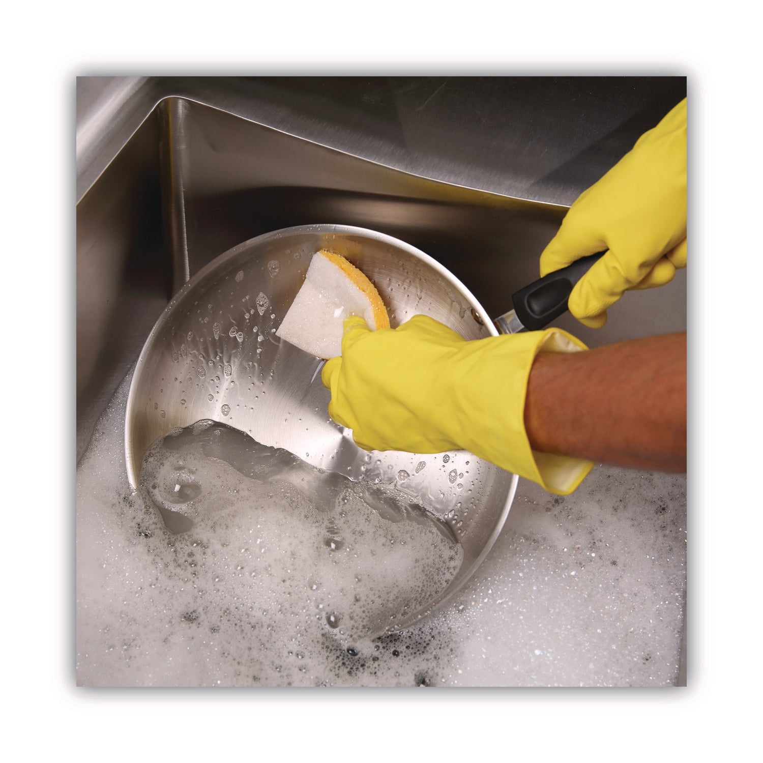 Light-Duty Scrubbing Sponge, Individually Wrapped, 3.6 x 6.1, 0.7" Thick, Yellow/White, 20/Carton